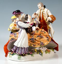 Meissen Crinoline Group 'The Heart Box Sale', by J.J. Kaendler, Germany, Ca 1850