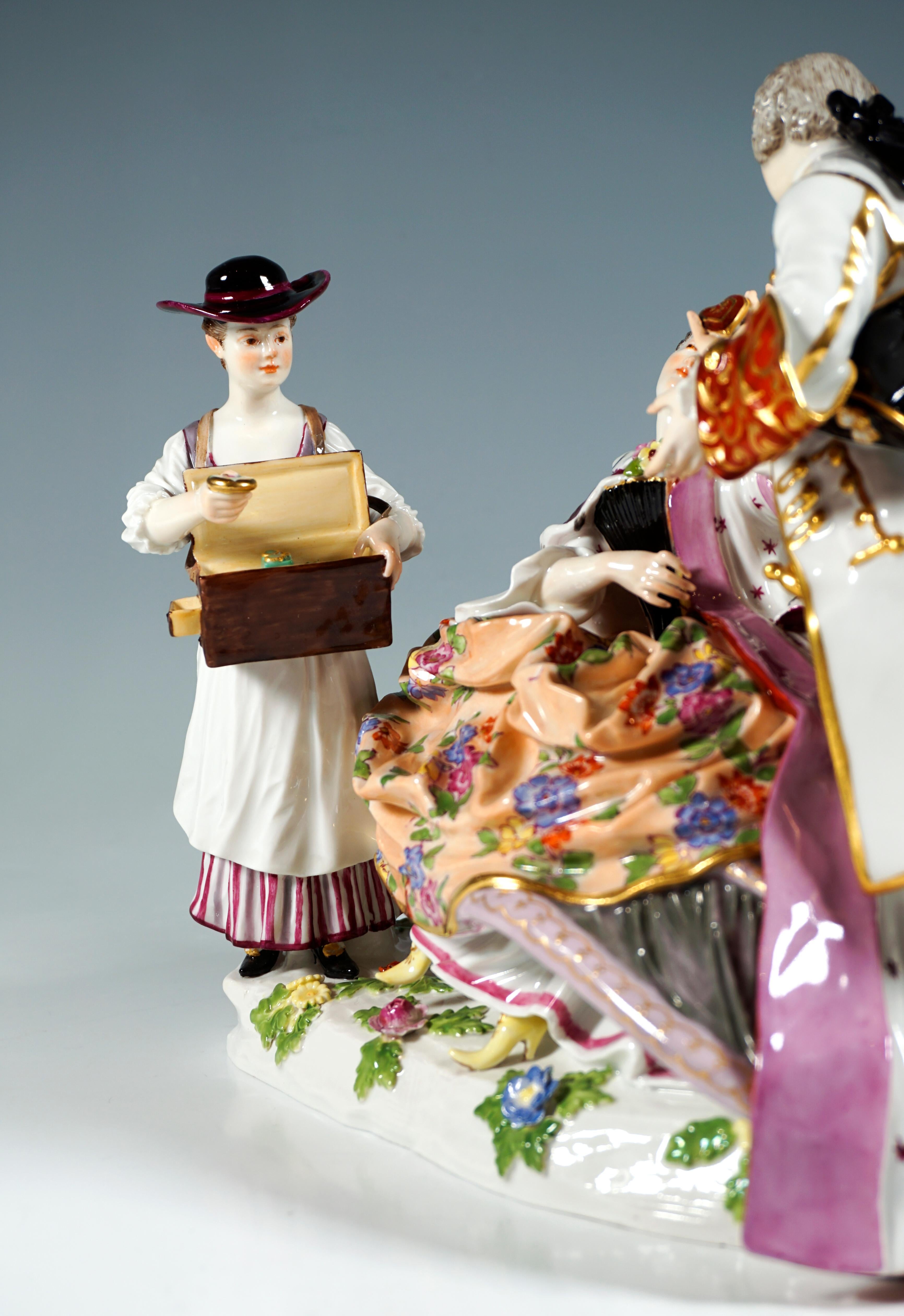 Meissen Crinoline Group 'The Heart Box Sale', by J.J. Kaendler, Germany, ca 1850 In Good Condition In Vienna, AT