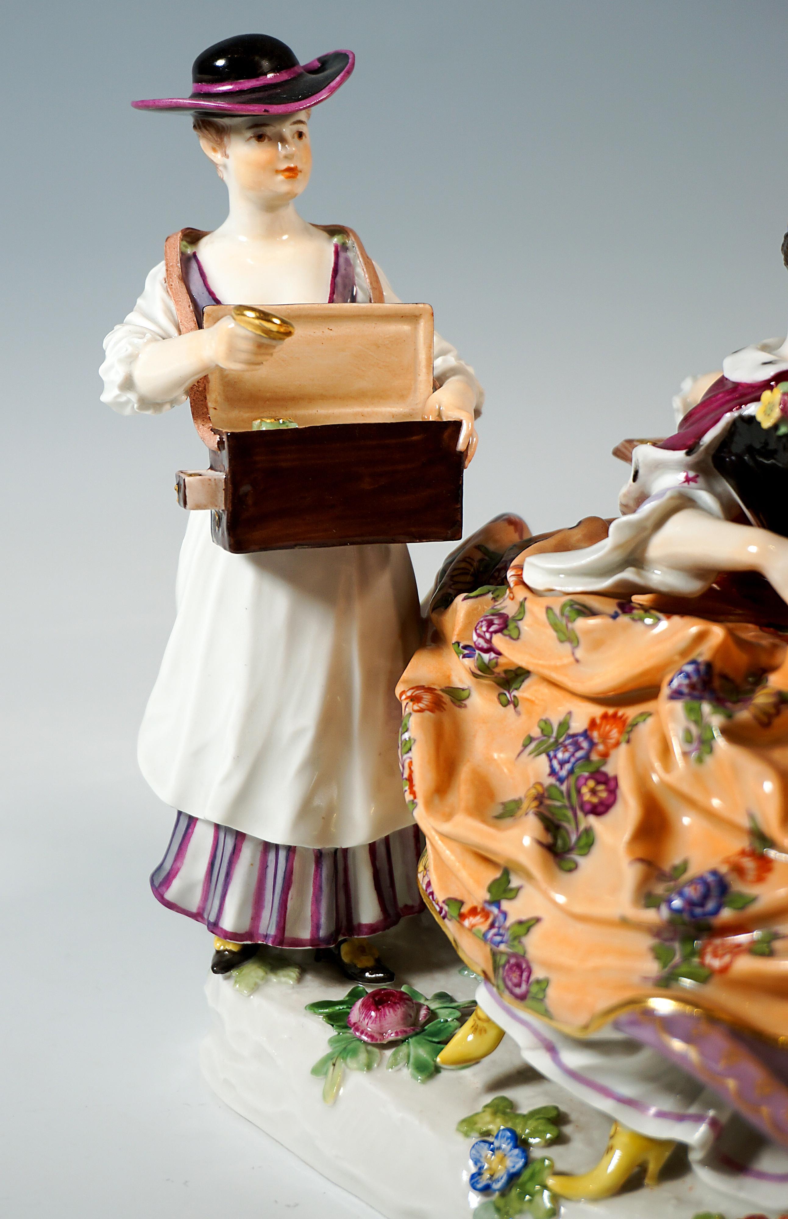 Fait main Groupe de crinolines de Meissen 'The Heart Box Sale', par J.J. Kaendler, Allemagne, vers 1850 en vente