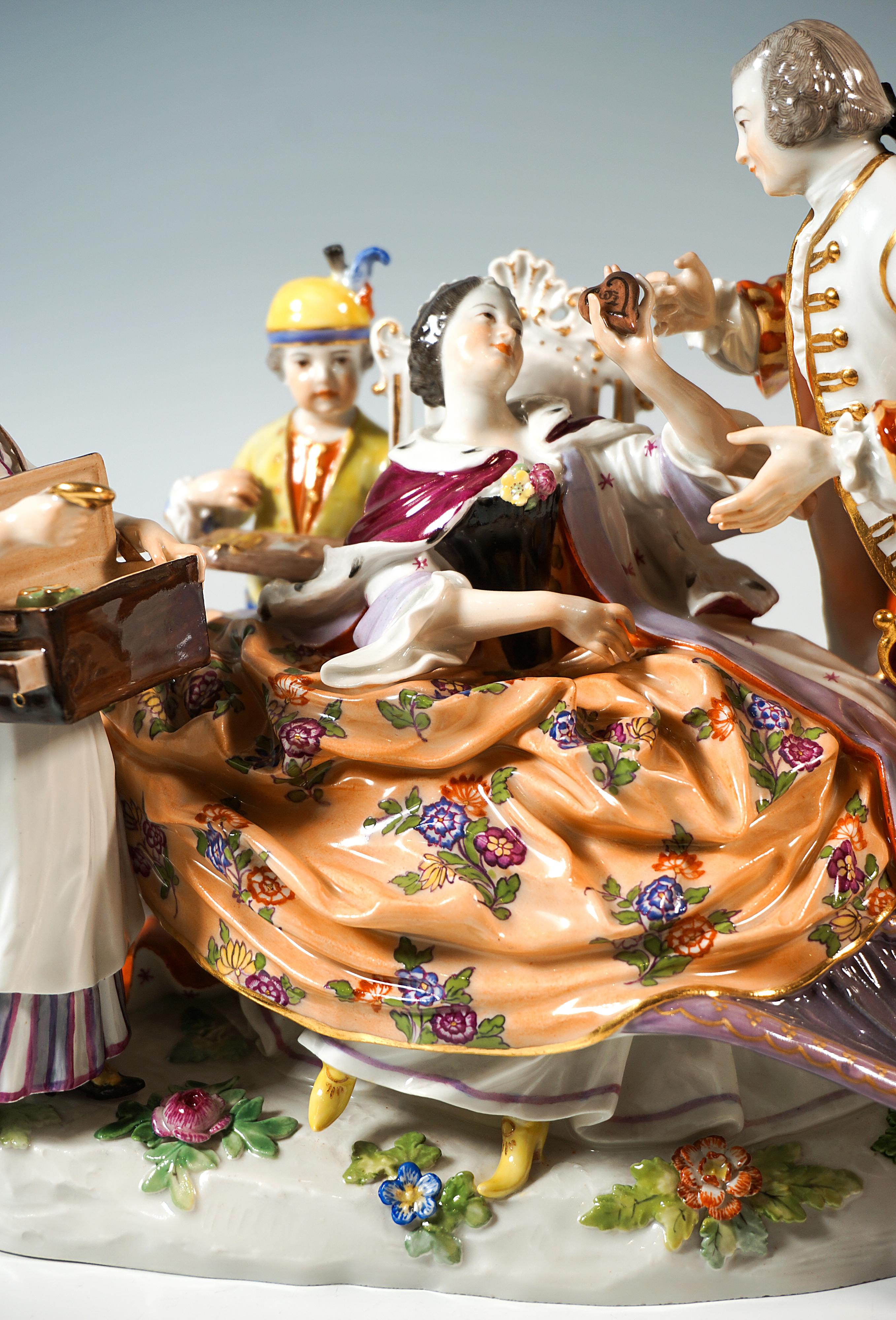 Groupe de crinolines de Meissen 'The Heart Box Sale', par J.J. Kaendler, Allemagne, vers 1850 Bon état - En vente à Vienna, AT