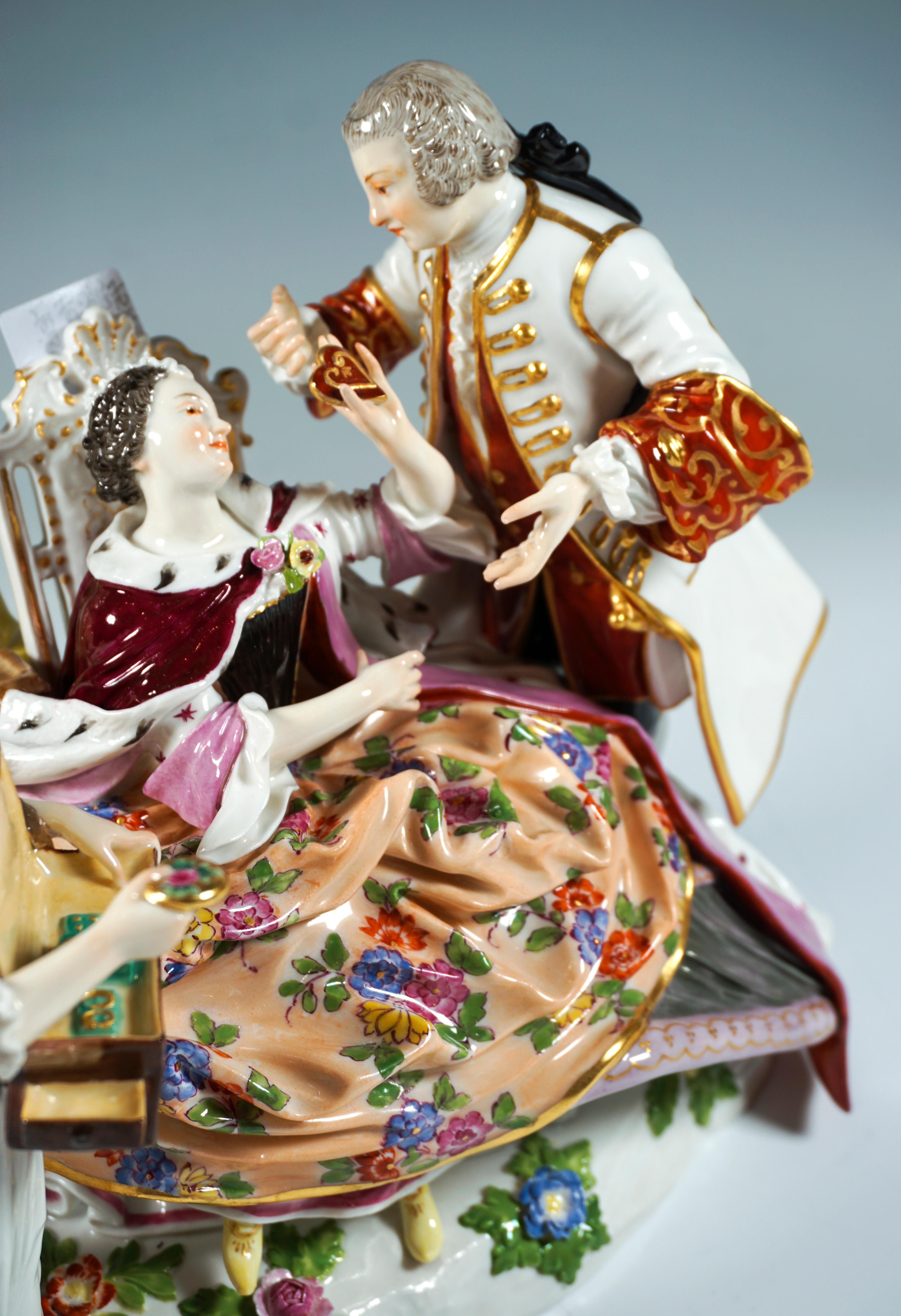 Porcelain Meissen Crinoline Group 'The Heart Box Sale', by J.J. Kaendler, Germany, ca 1850