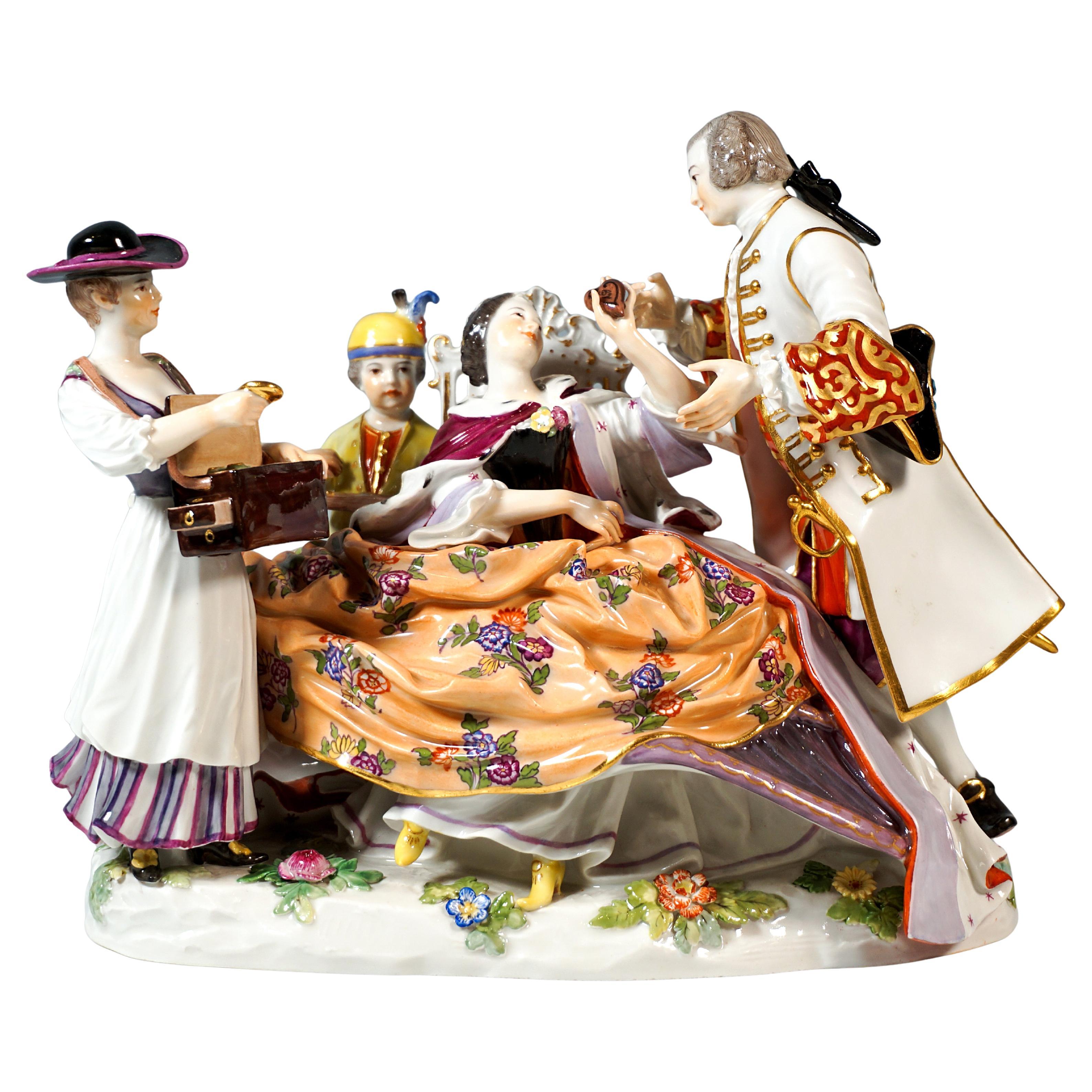 Groupe de crinolines de Meissen 'The Heart Box Sale', par J.J. Kaendler, Allemagne, vers 1850 en vente
