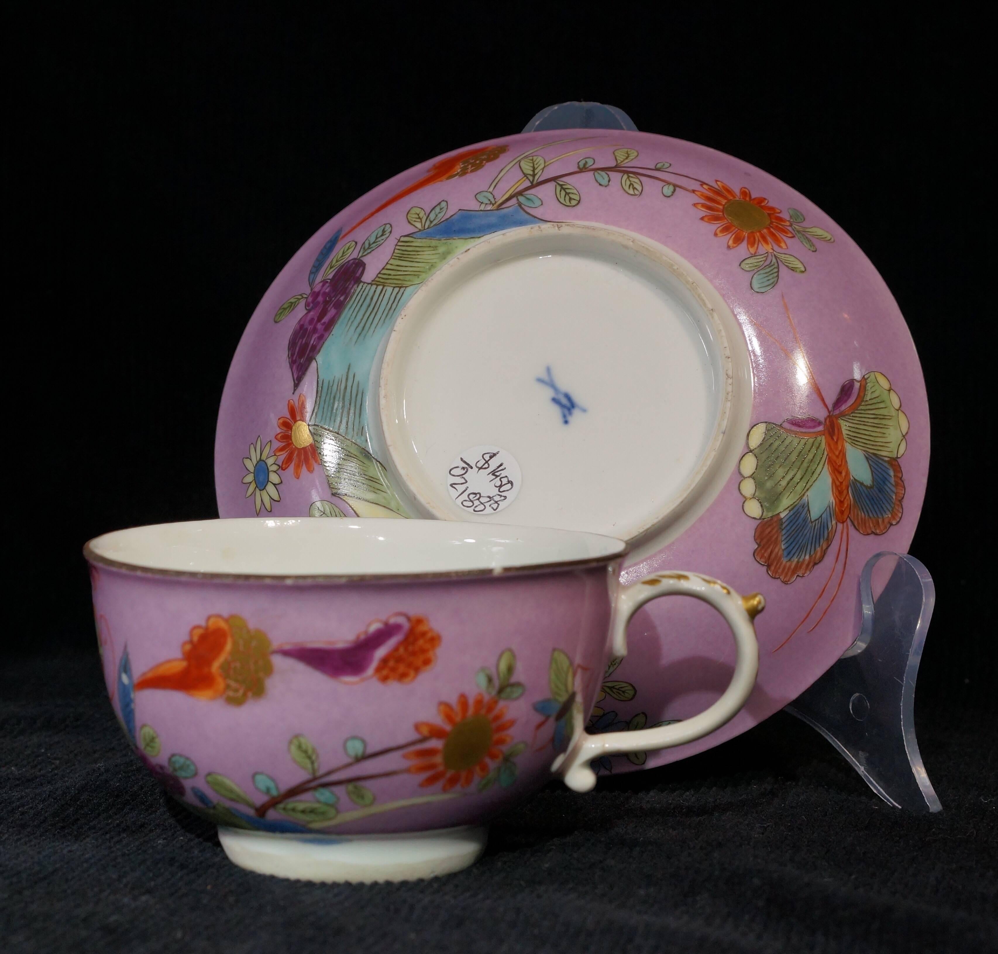 Chinoiserie Meissen Cup and Saucer with Purple Ground