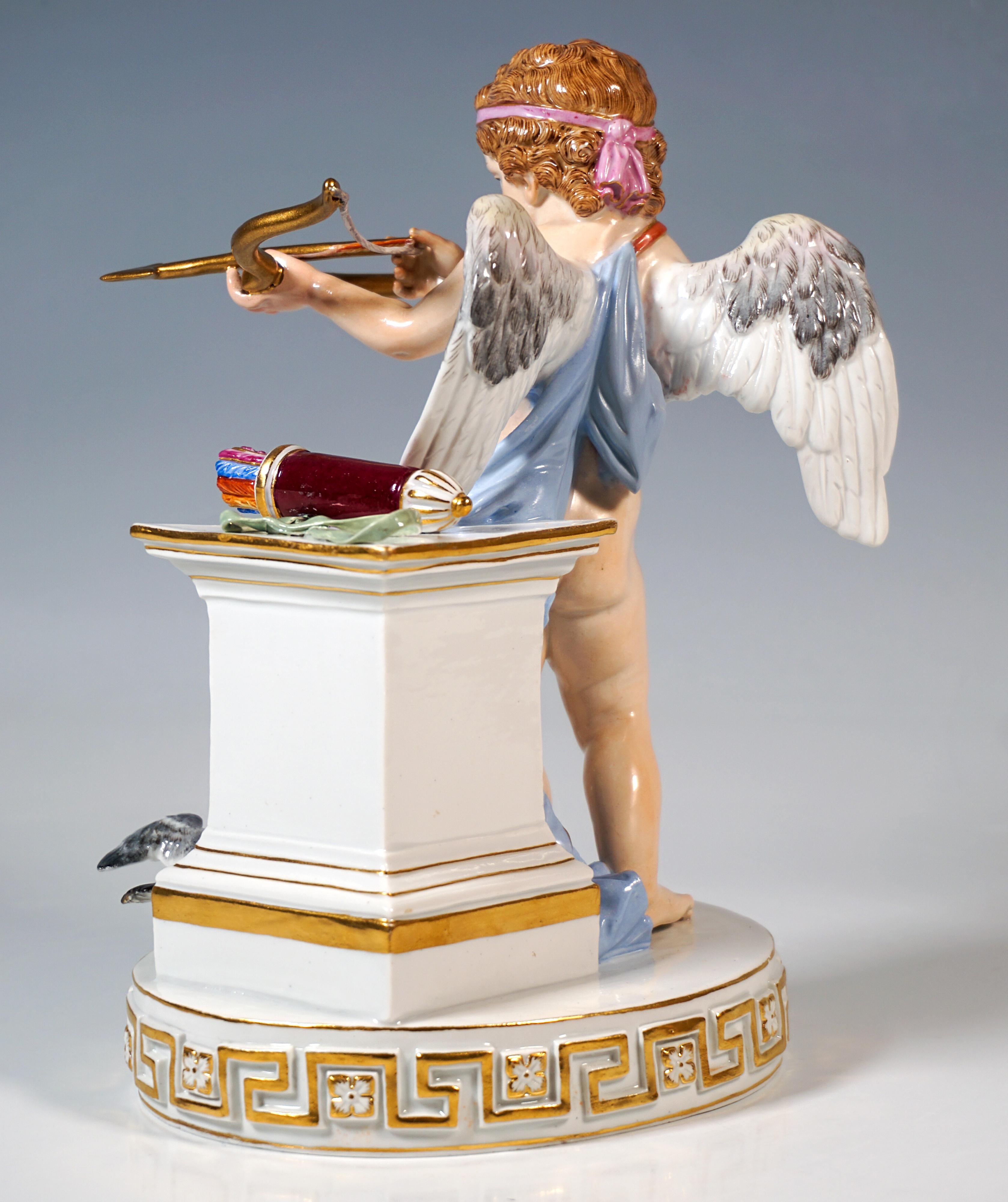 Hand-Crafted Meissen Cupid Figure 'Je Les Enflamme', By M. V. Acier, Germany, Circa 1870 For Sale