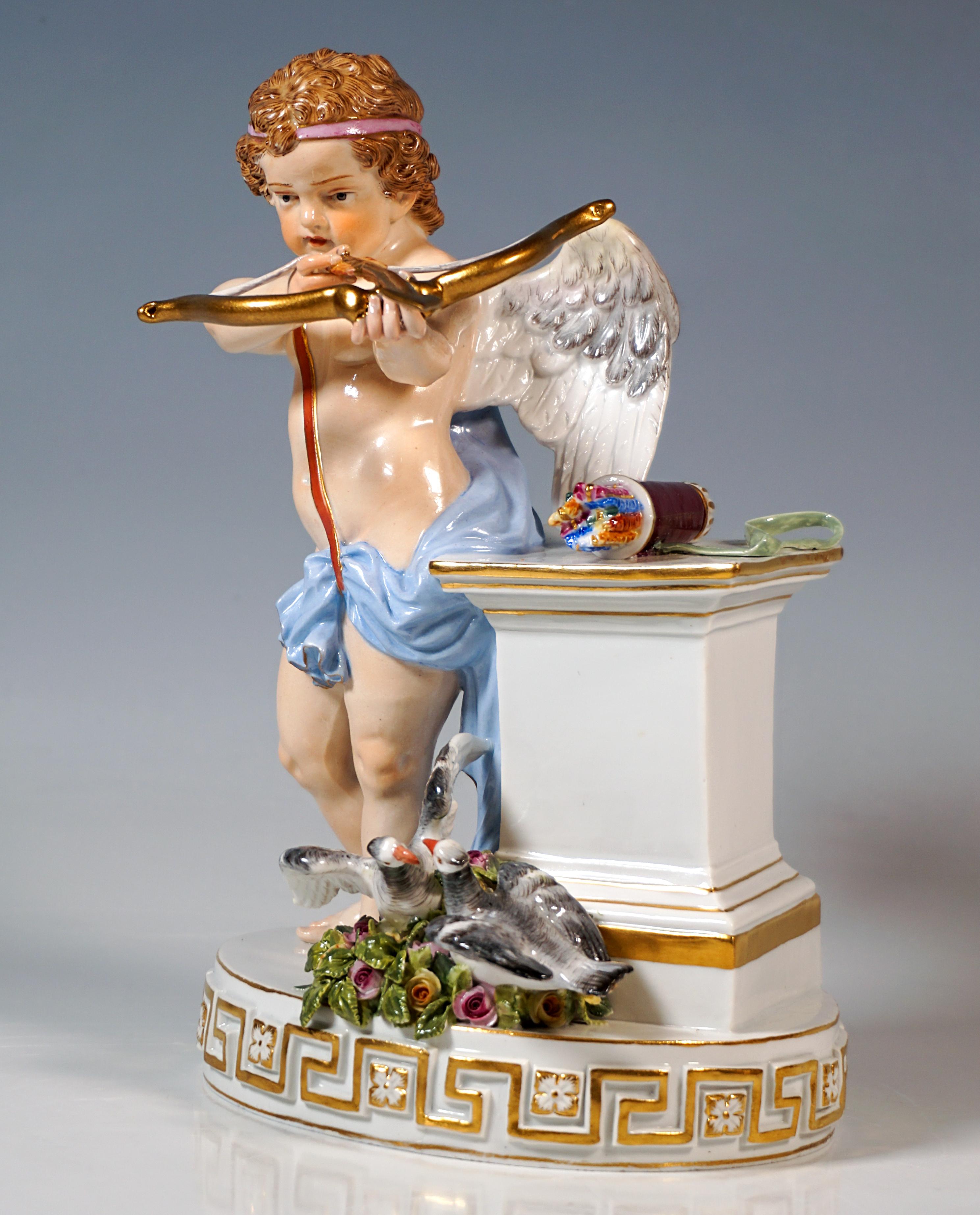 Late 19th Century Meissen Cupid Figure 'Je Les Enflamme', By M. V. Acier, Germany, Circa 1870 For Sale