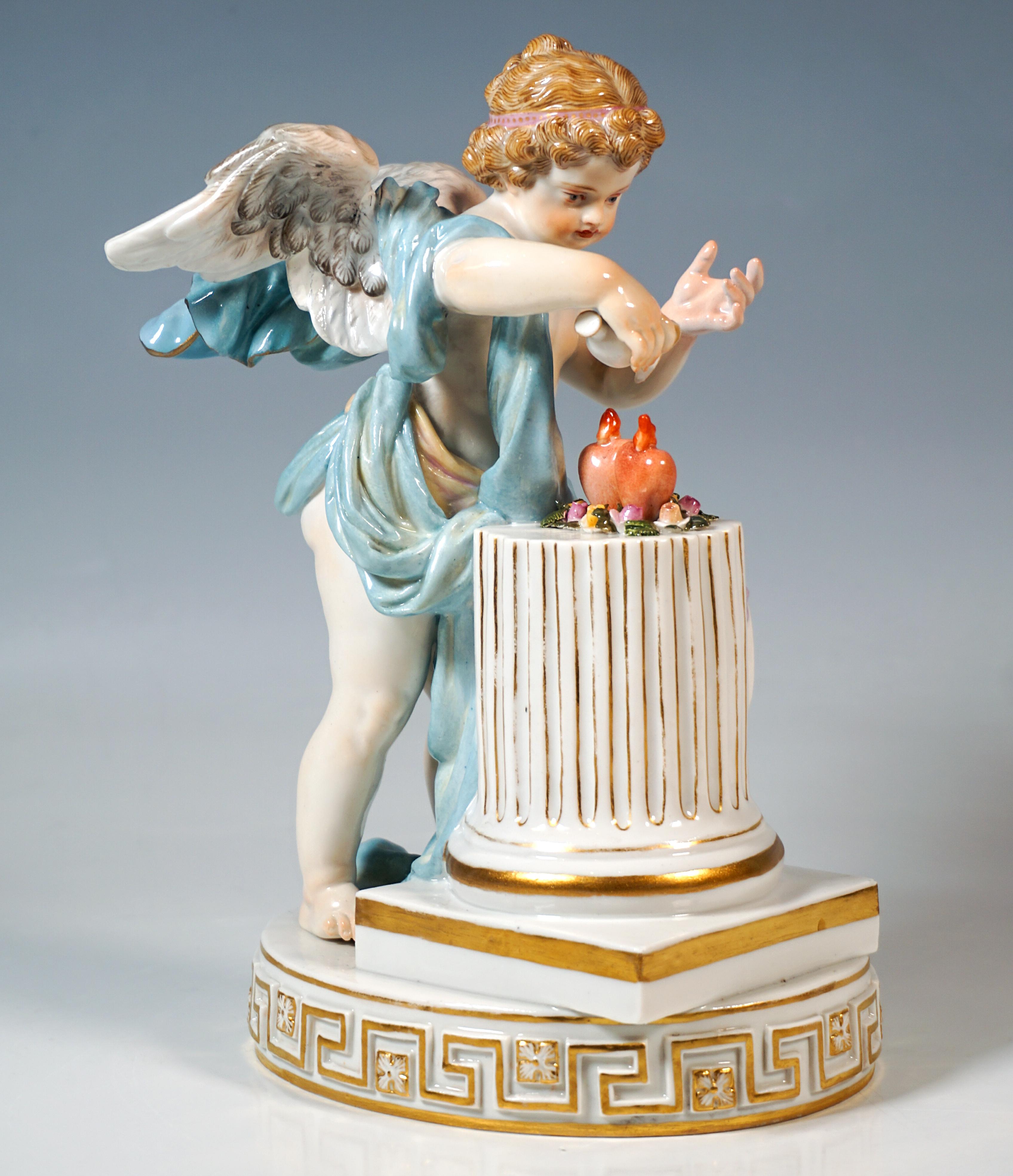 Baroque Meissen Cupid Figure 'Je Mets Le Calme', By M. V. Acier, Germany, Circa 1870