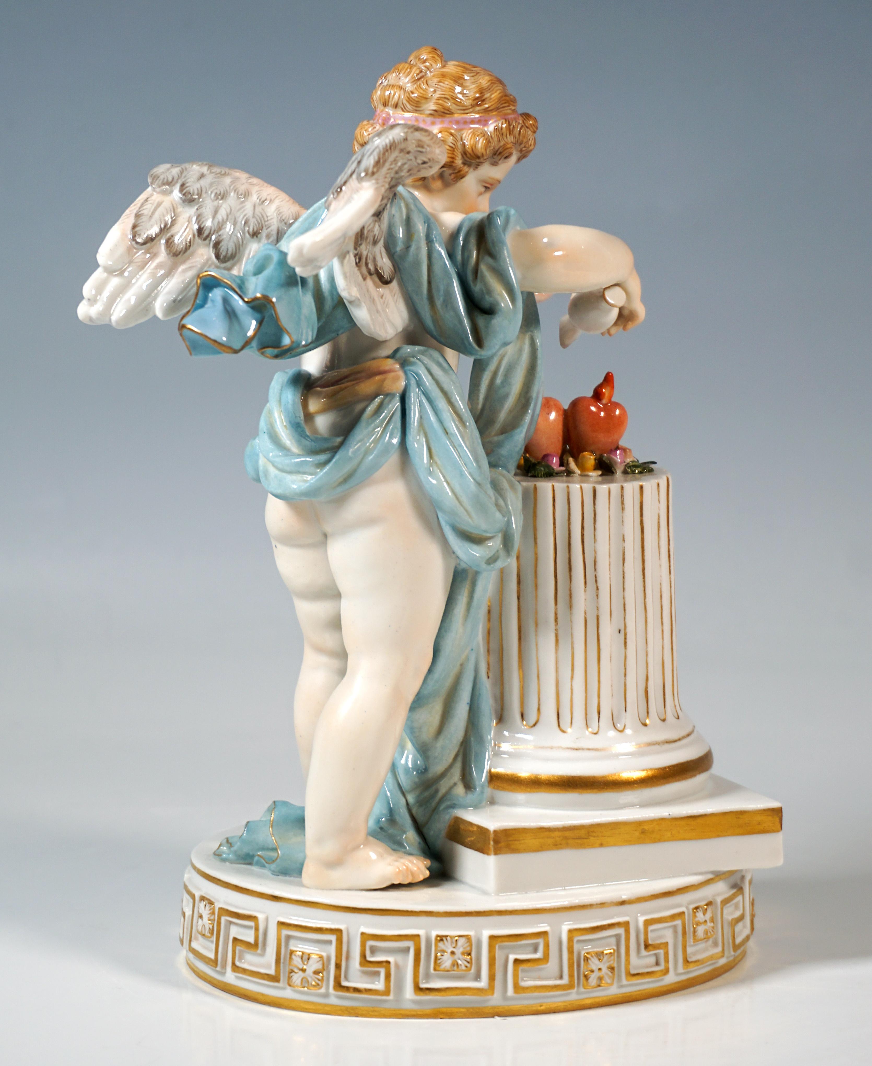 Hand-Crafted Meissen Cupid Figure 'Je Mets Le Calme', By M. V. Acier, Germany, Circa 1870