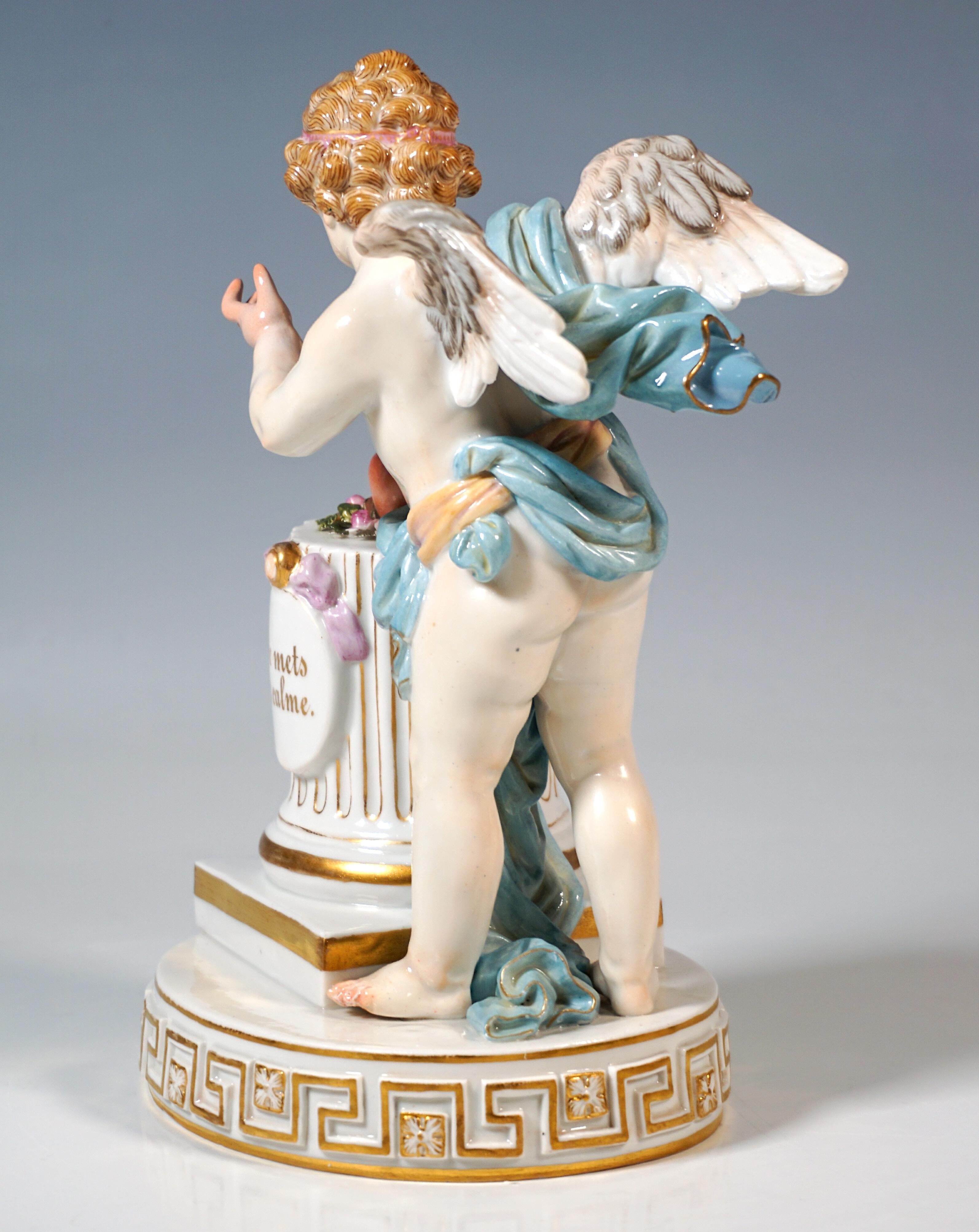 Meissen Cupid Figure 'Je Mets Le Calme', By M. V. Acier, Germany, Circa 1870 In Good Condition In Vienna, AT
