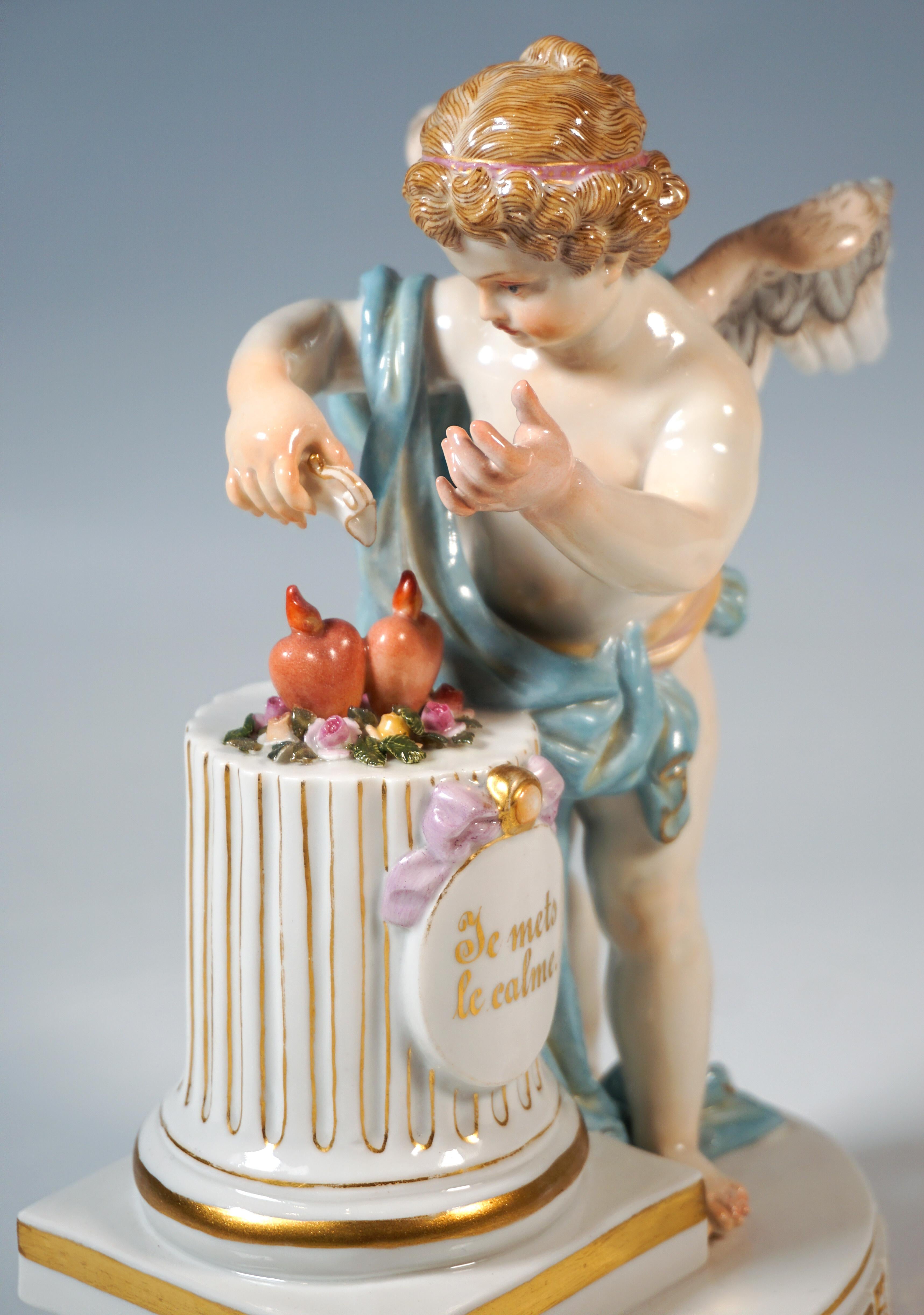 Meissen Cupid Figure 'Je Mets Le Calme', By M. V. Acier, Germany, Circa 1870 1