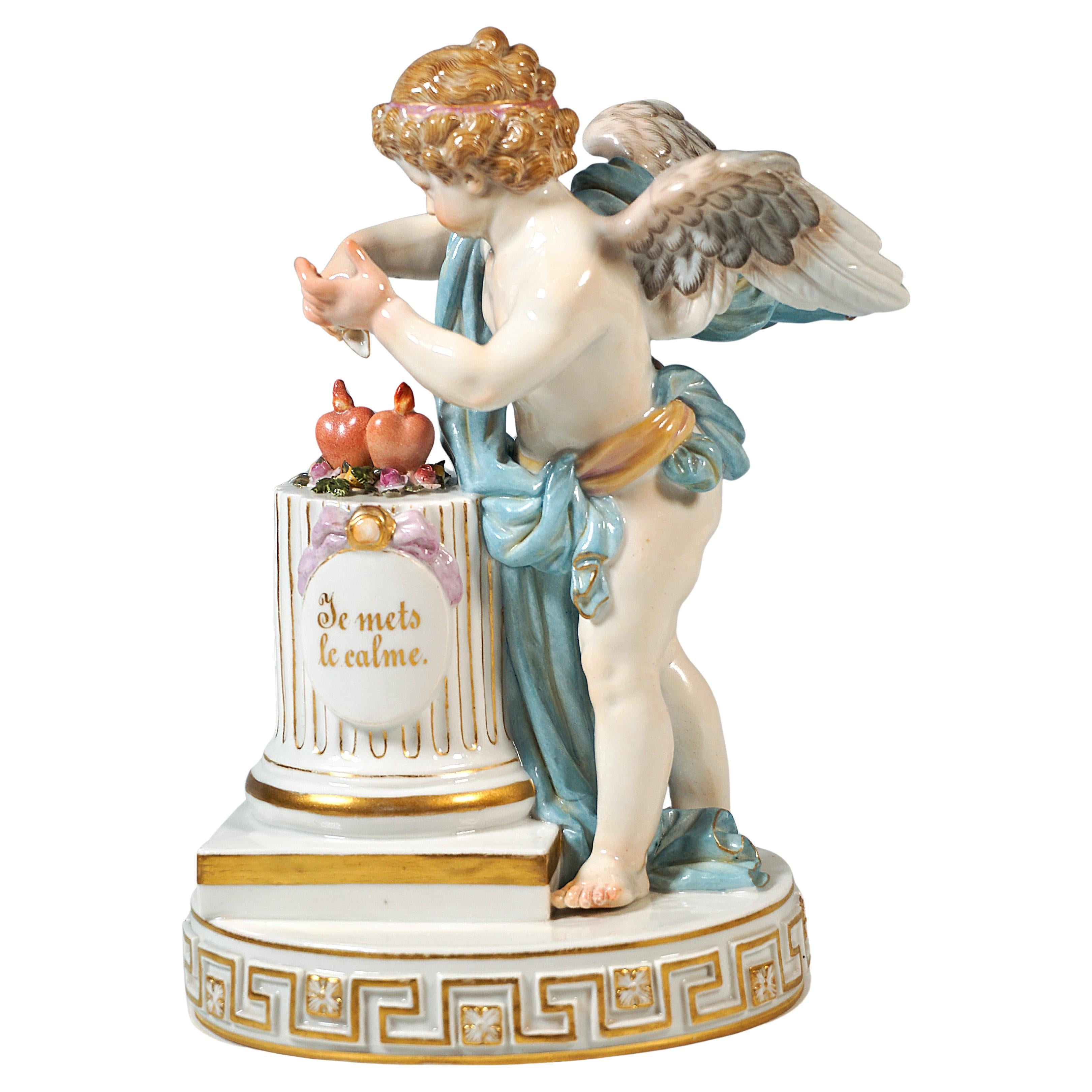 Meissen Cupid Figure 'Je Mets Le Calme', By M. V. Acier, Germany, Circa 1870