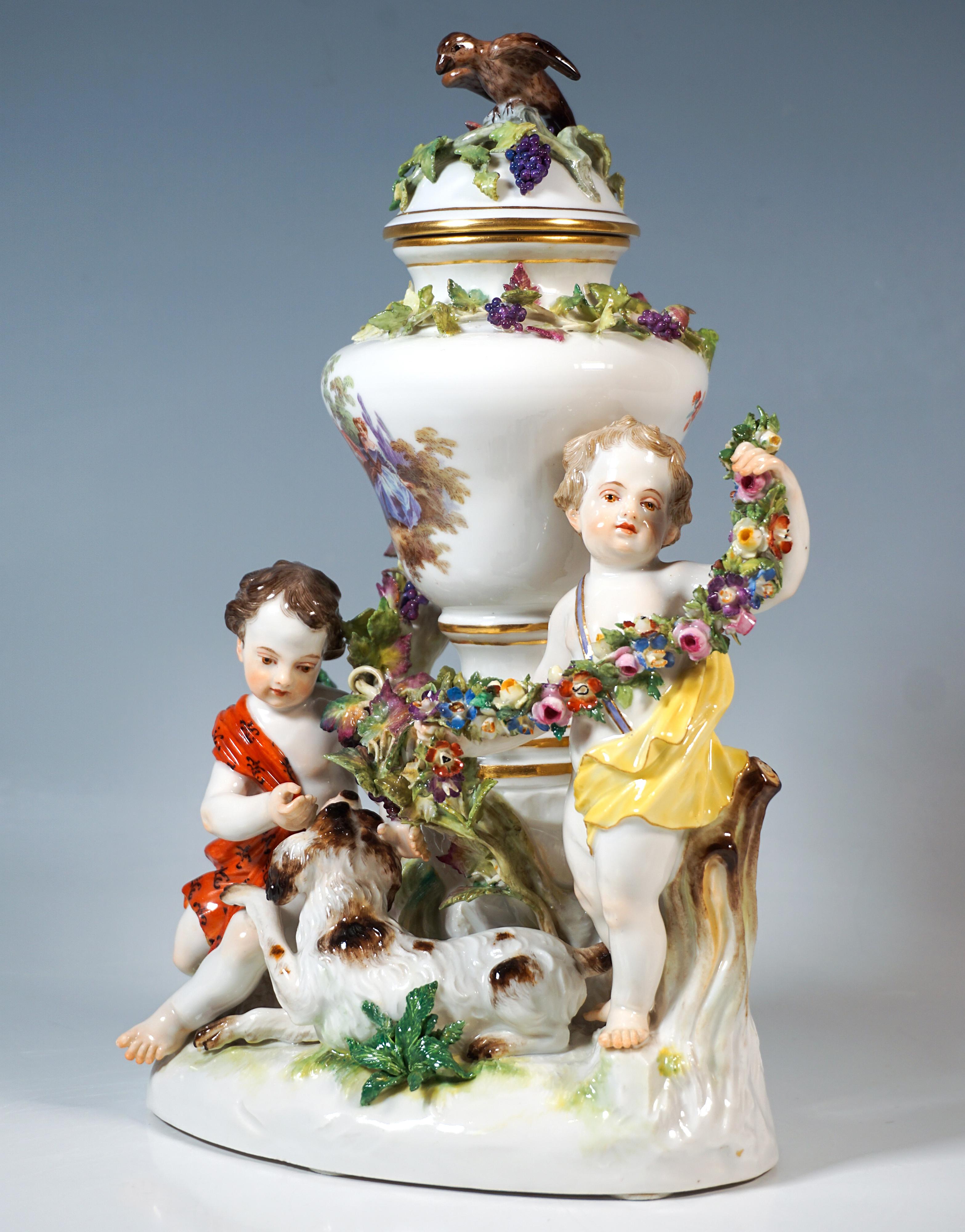 Meissener Amor-Gruppe mit Hund und Potpourri, von J.J. Kaendler, Deutschland, um 1870 (Handgefertigt) im Angebot