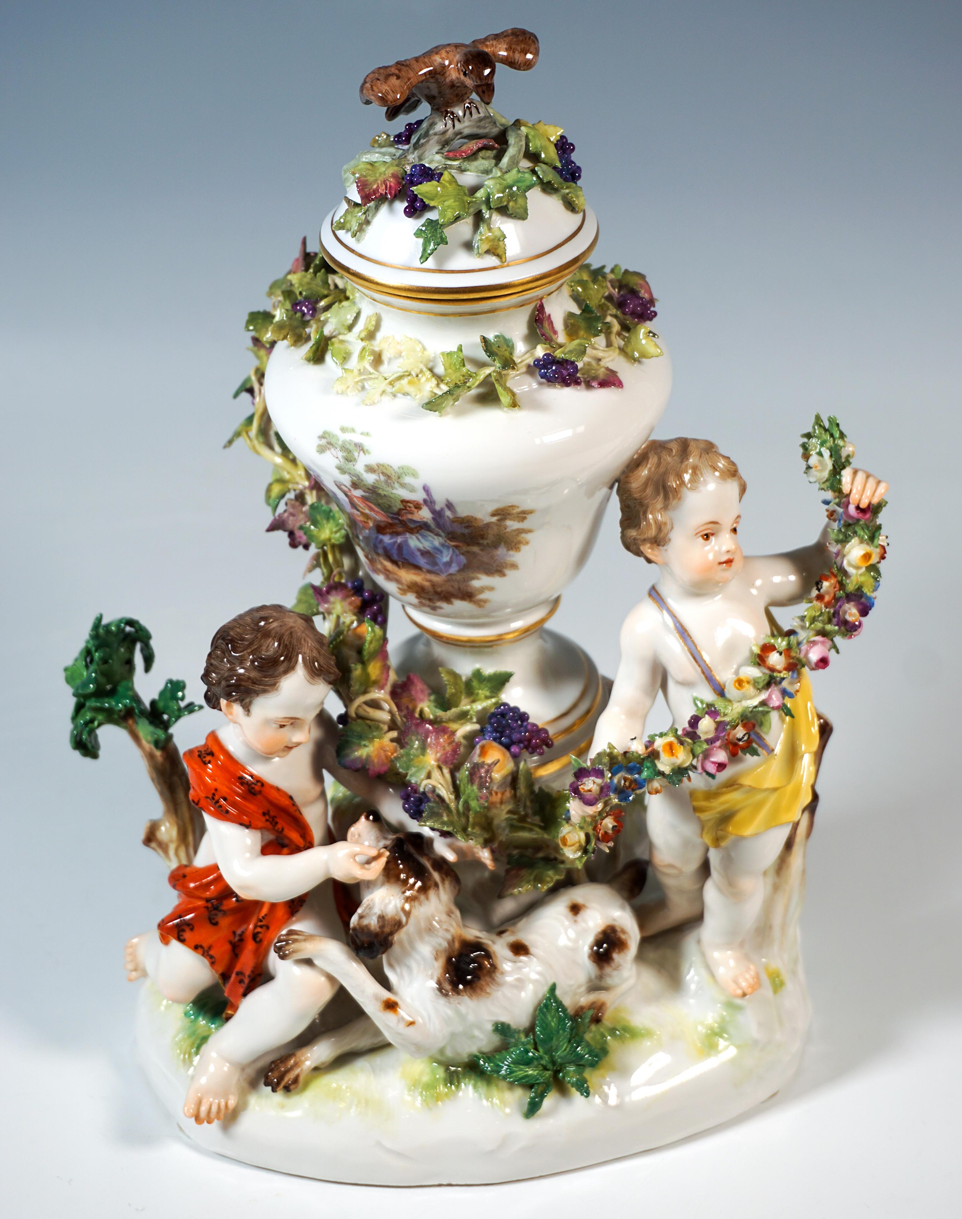Meissener Amor-Gruppe mit Hund und Potpourri, von J.J. Kaendler, Deutschland, um 1870 im Zustand „Gut“ im Angebot in Vienna, AT