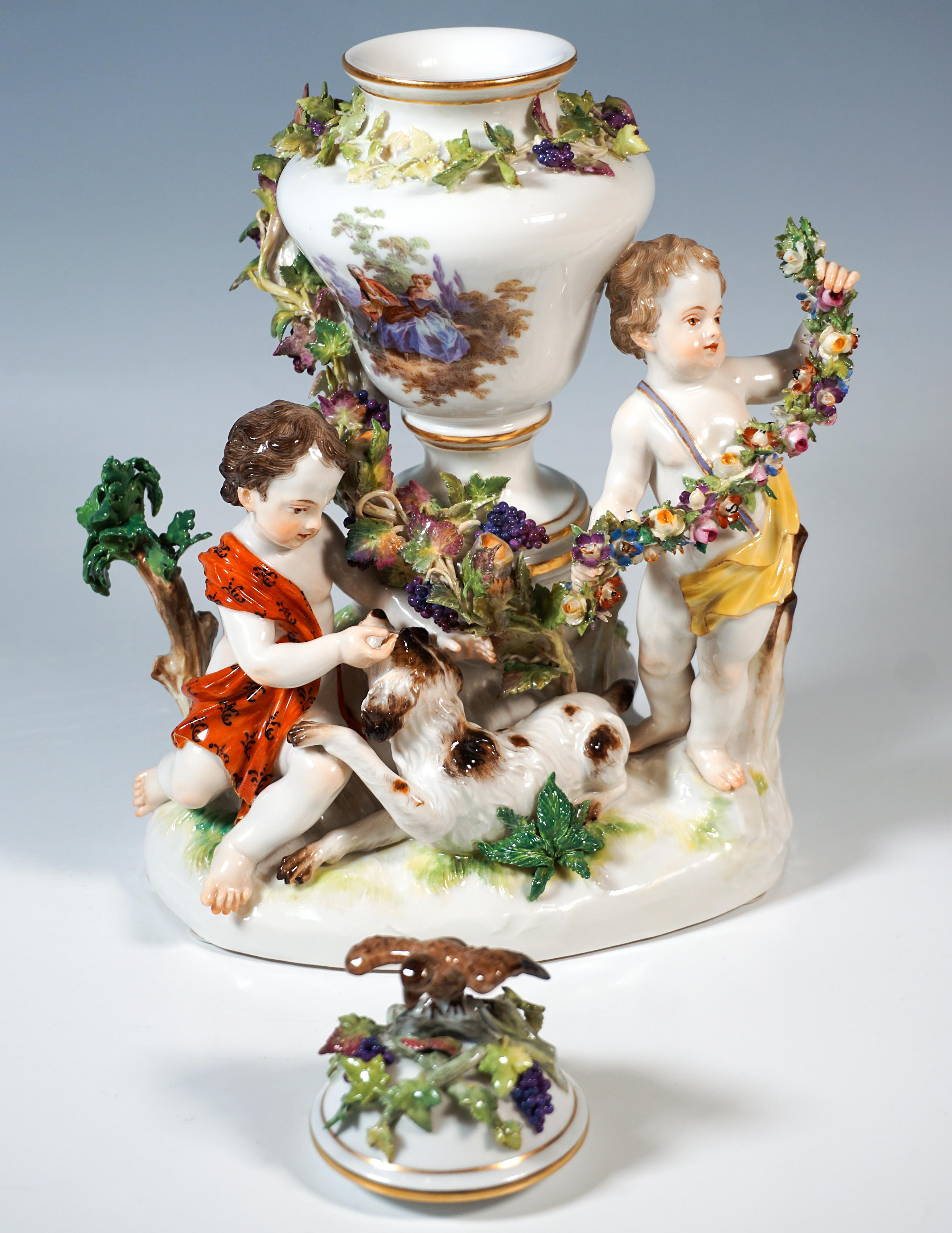 Meissener Amor-Gruppe mit Hund und Potpourri, von J.J. Kaendler, Deutschland, um 1870 (Porzellan) im Angebot