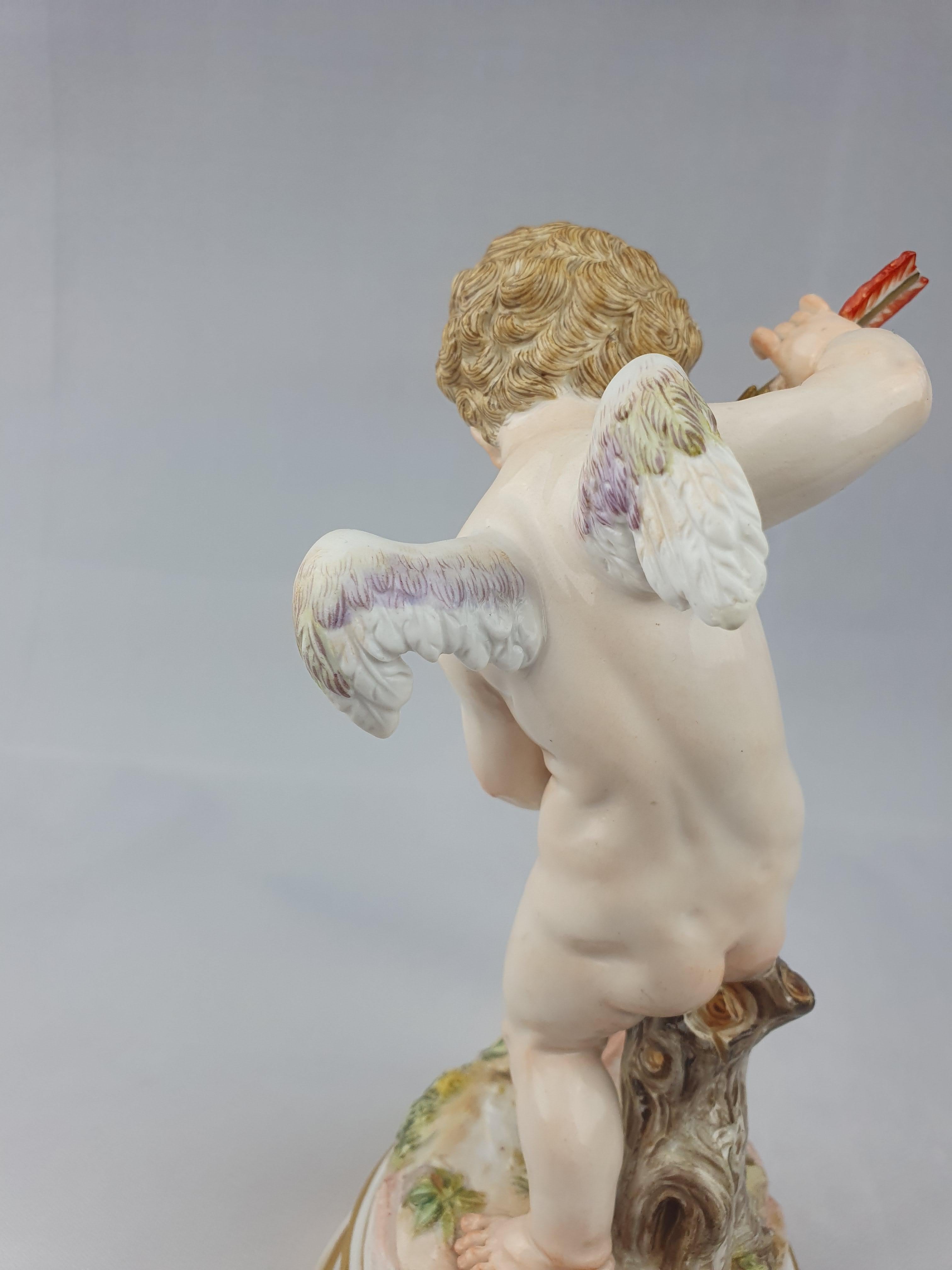 Hand-Painted Meissen Cupid Stabbing Heart with Arrow For Sale