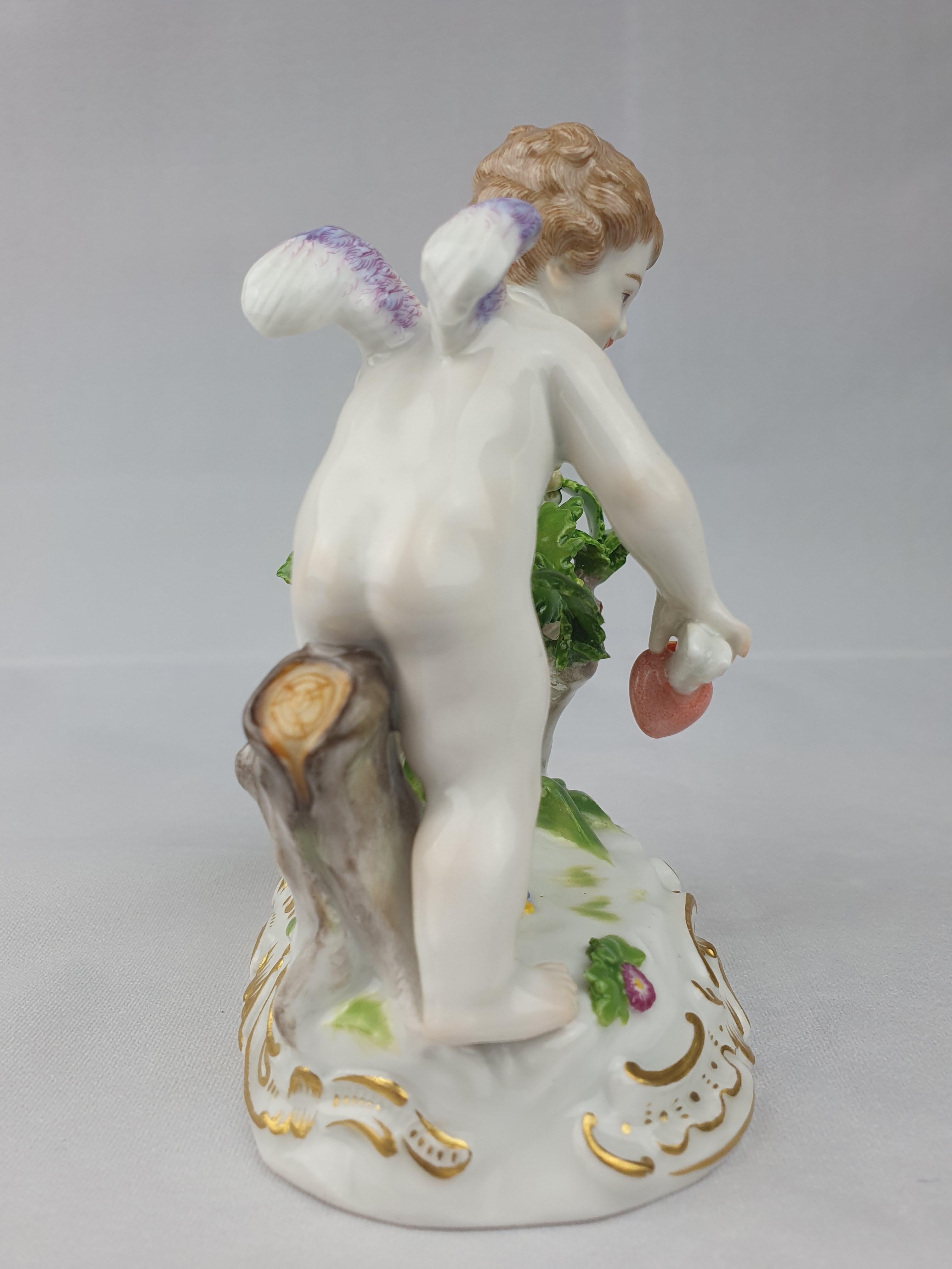 German Meissen Cupid with Flaming Heart For Sale