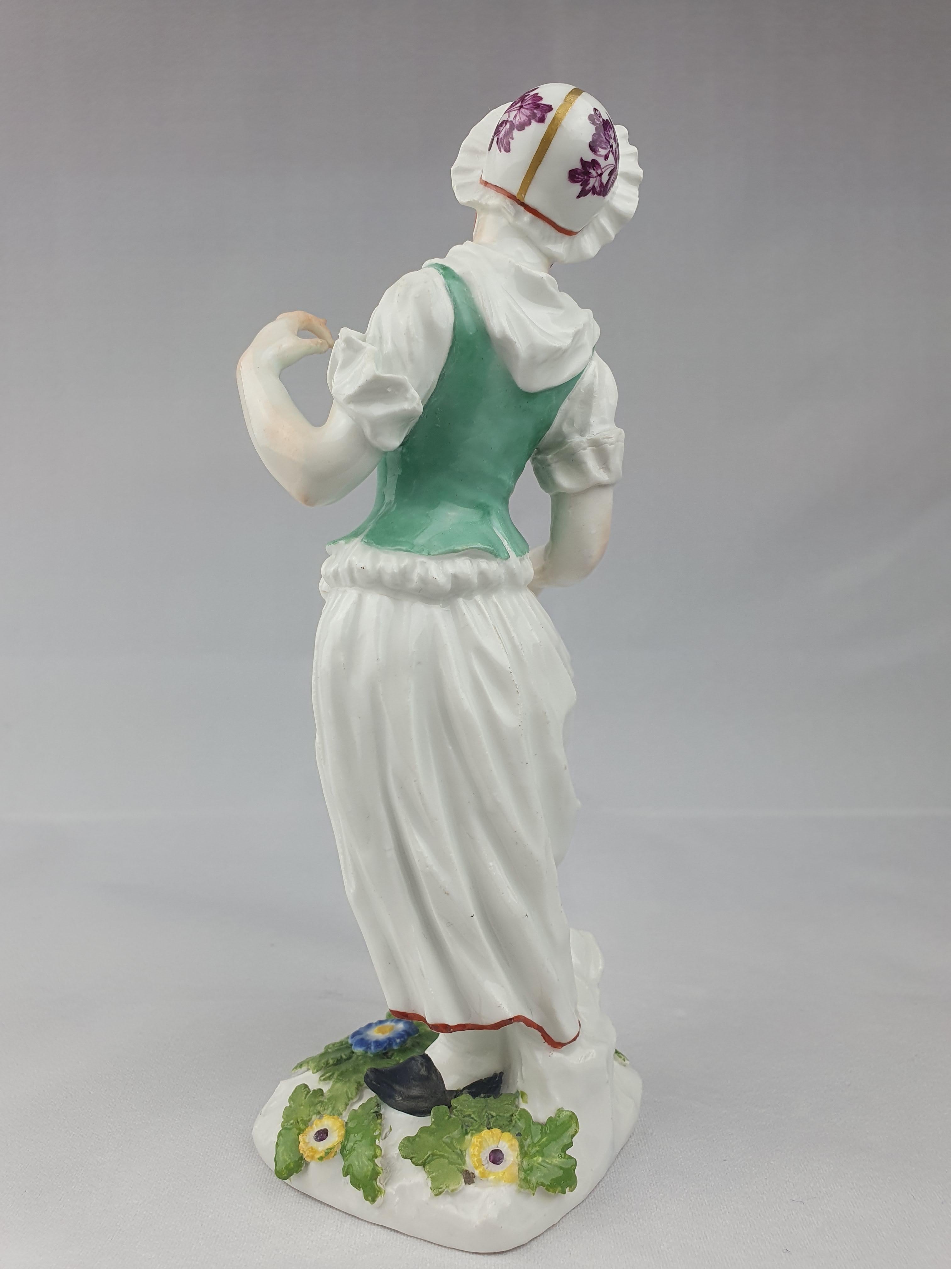 A very rare Meissen porcelain figure of a dancing peasant woman. Modelled in 1748-63 by Johann Joachim Kaendler and/or Peter Reinicke.

Unglazed underside, blue crossed swords mark to the reverse of the base.

Height is 19cm.

Circa 1748-1763.