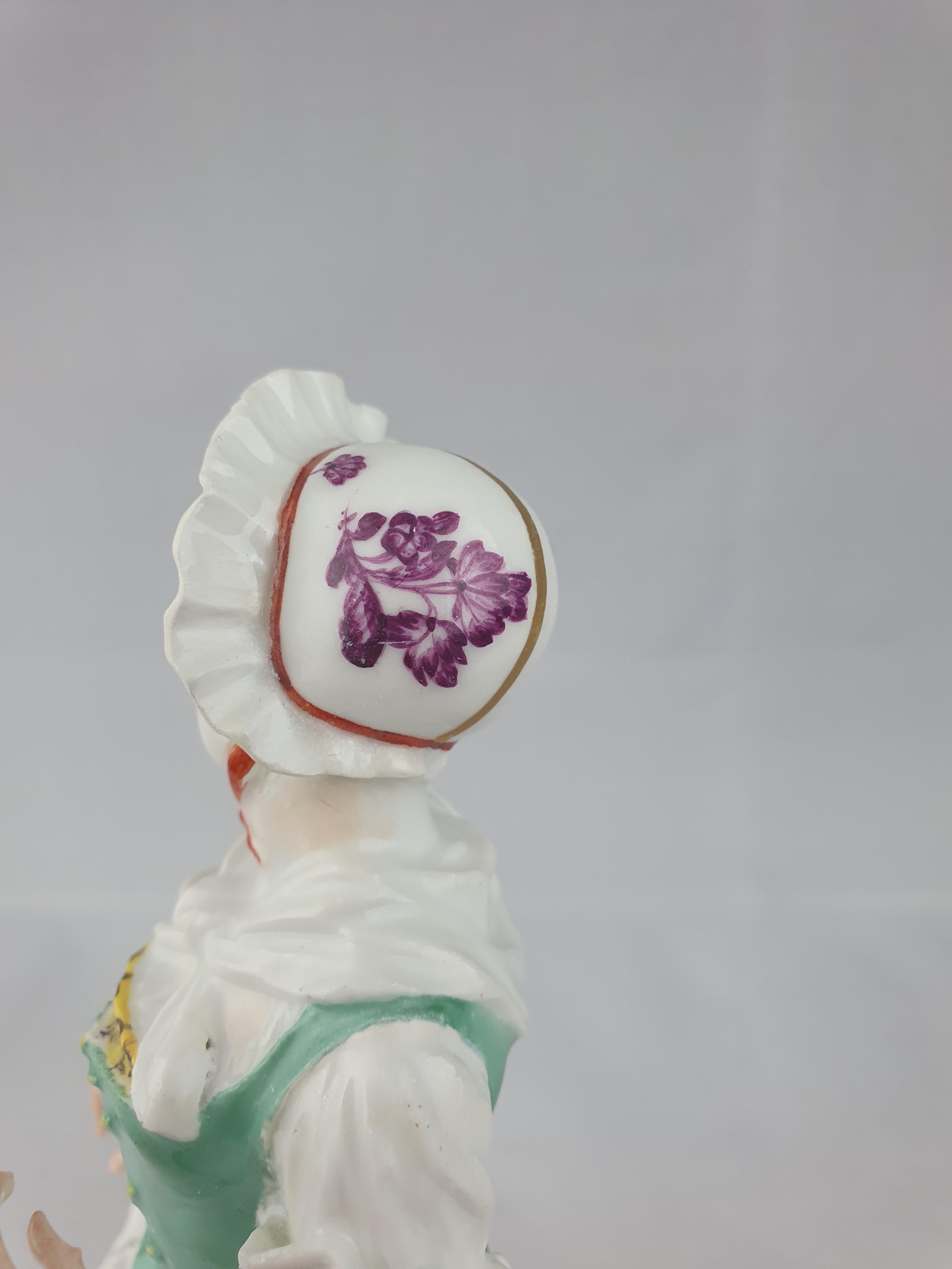 Hand-Painted Meissen Dancing Peasant Woman For Sale
