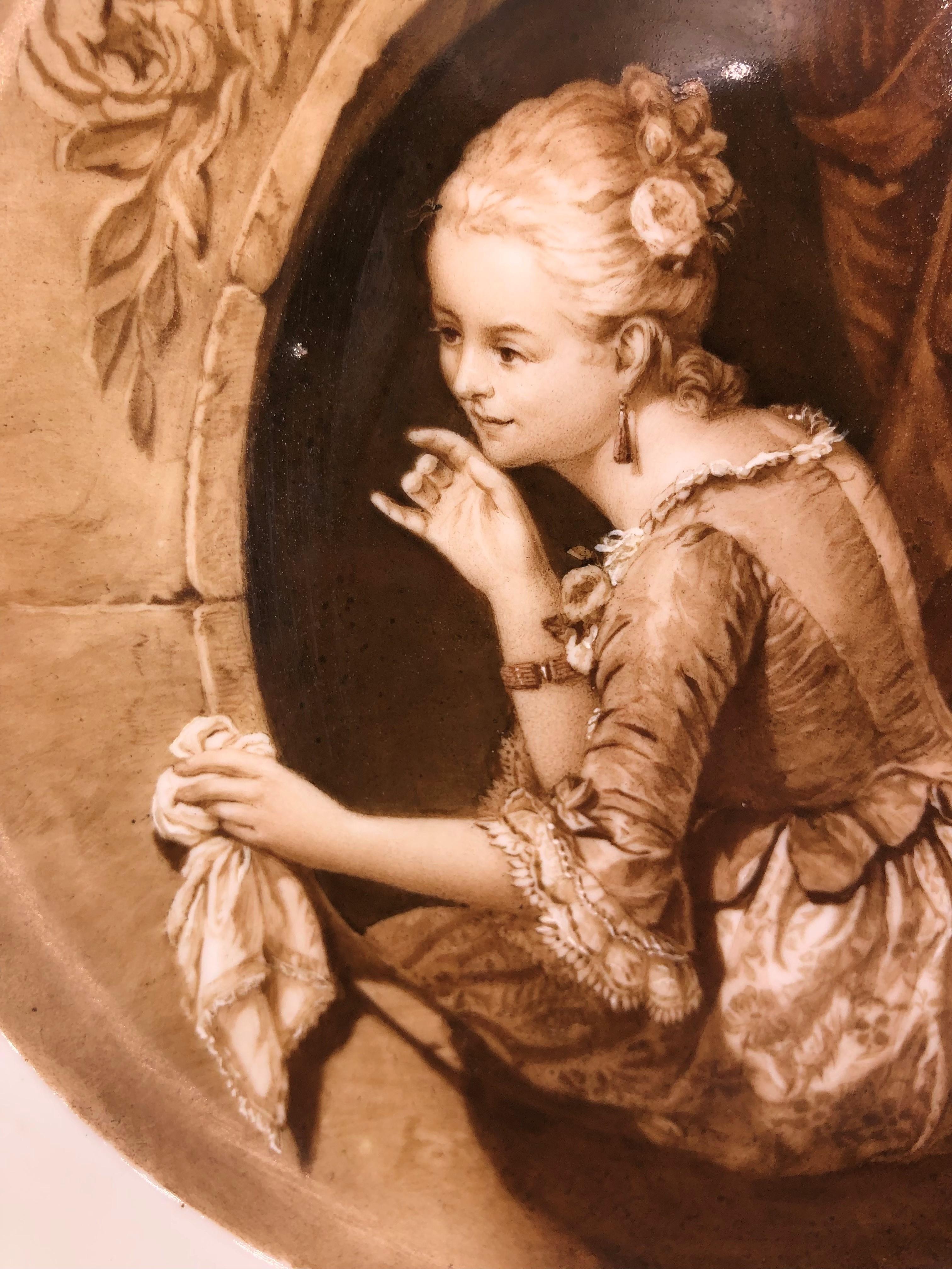 Assiette à dessert de Meissen, unique, vers 1815-1860, une œuvre très importante d'un peintre sur porcelaine inconnu. La plaque a été pourvue d'une ligne abrasive, ce qui signifie que le 1er choix a été livré non peint, ce qui indique un travail de