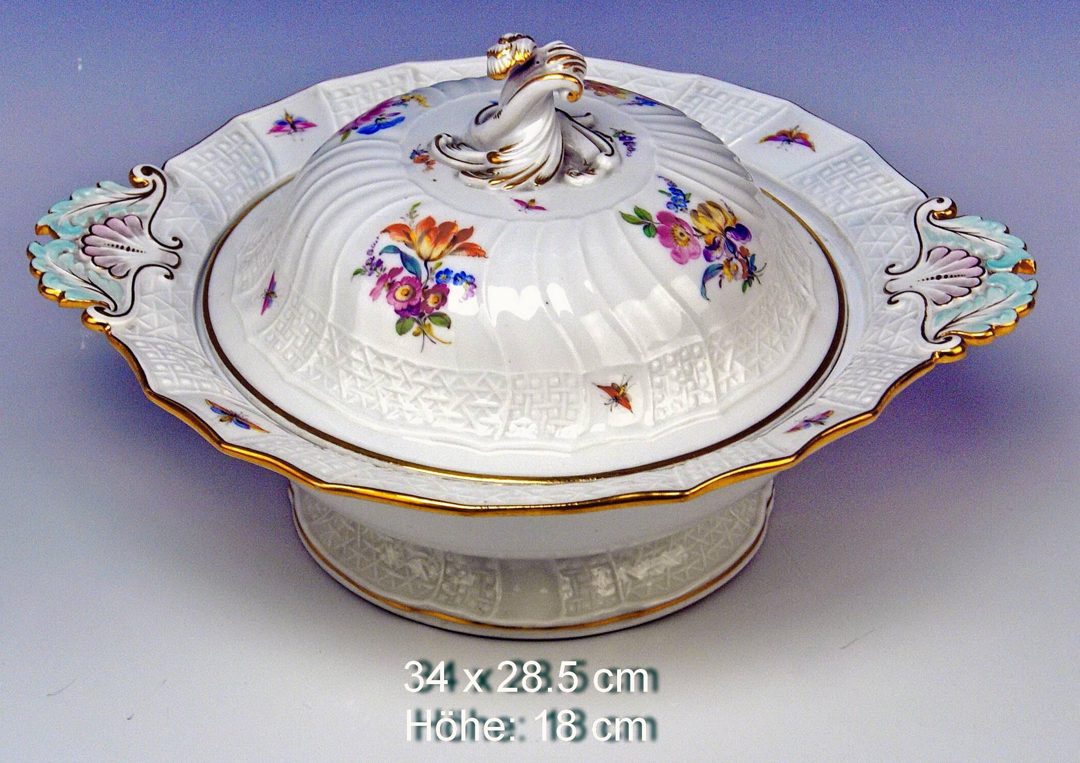 Painted Meissen Dinner Service Set Neubrandenstein 6 Persons Kaendler Eberlein 23 Parts