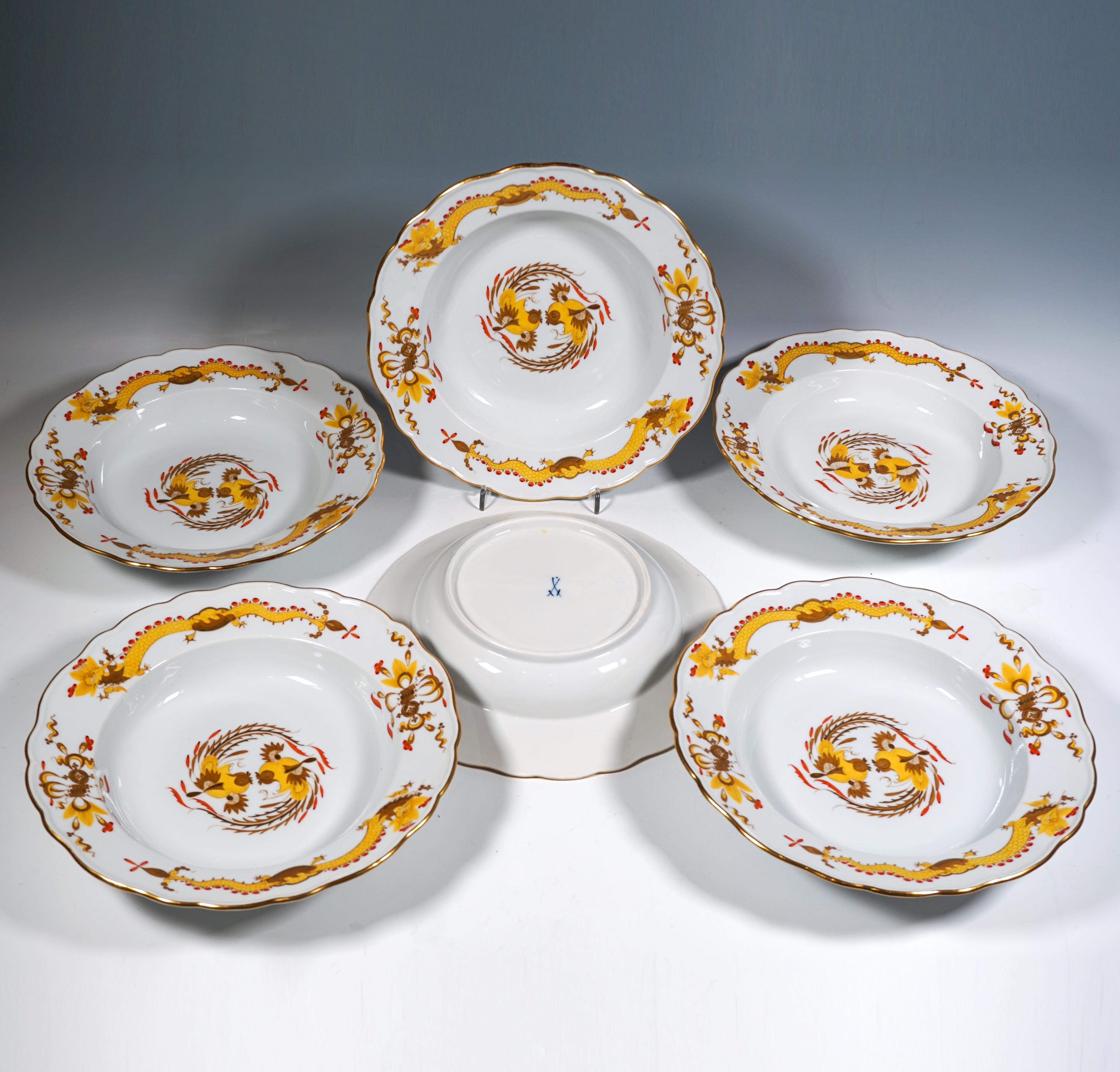 Allemand Service de table Meissen pour 6 personnes, dragon jaune riche avec rouge et or, 1924-34 en vente
