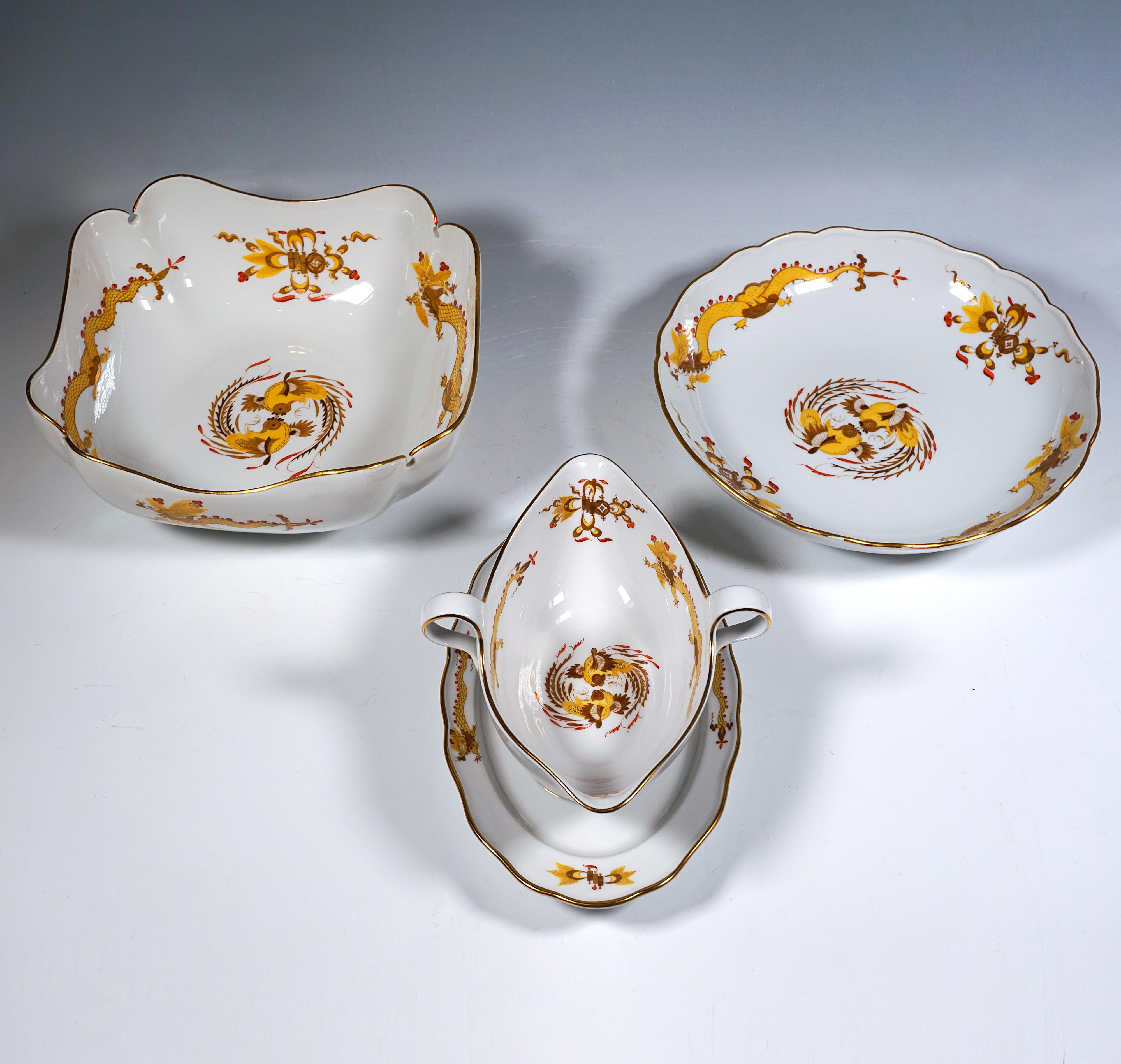 20ième siècle Service de table Meissen pour 6 personnes, dragon jaune riche avec rouge et or, 1924-34 en vente