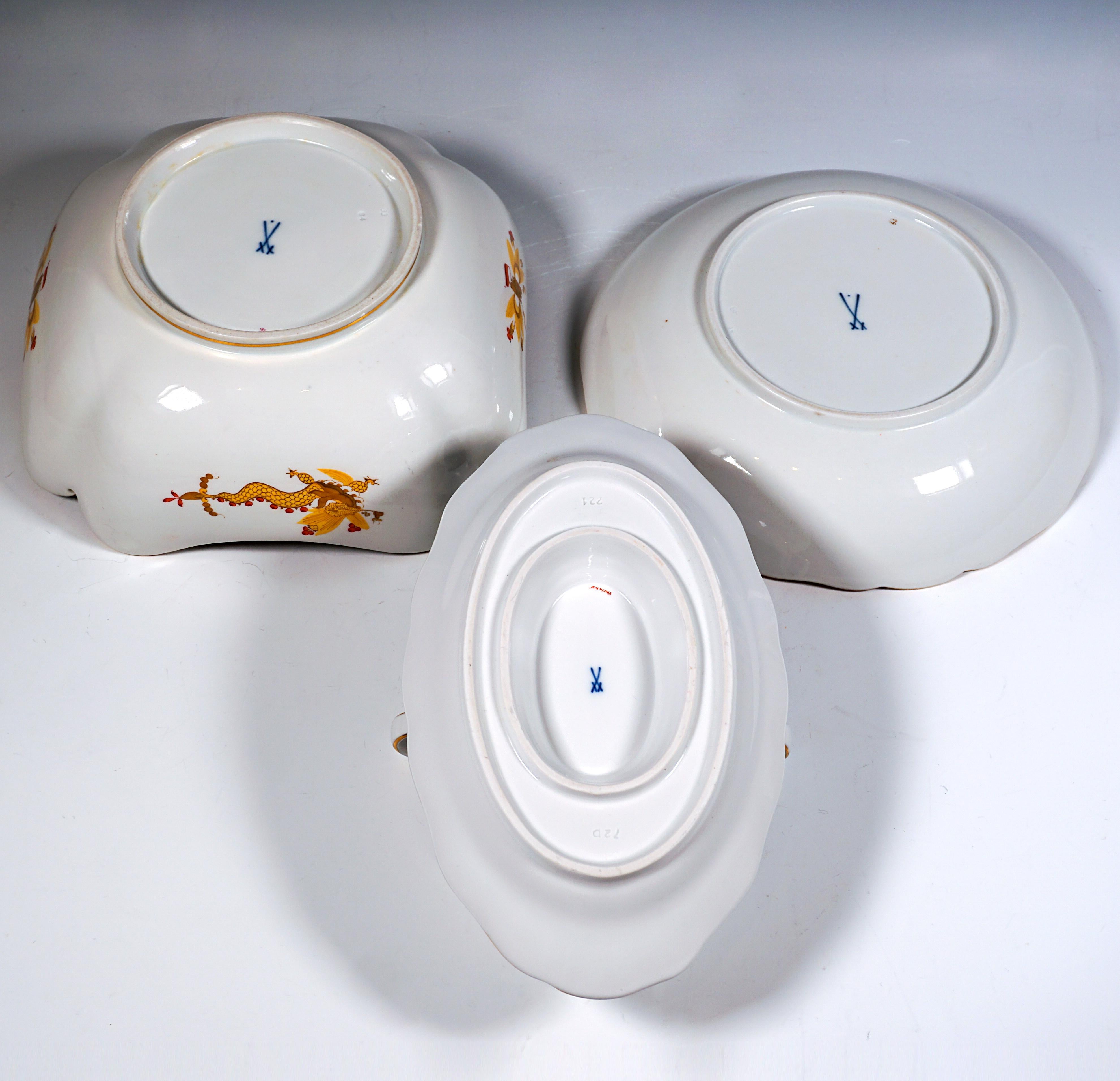 Porcelaine Service de table Meissen pour 6 personnes, dragon jaune riche avec rouge et or, 1924-34 en vente