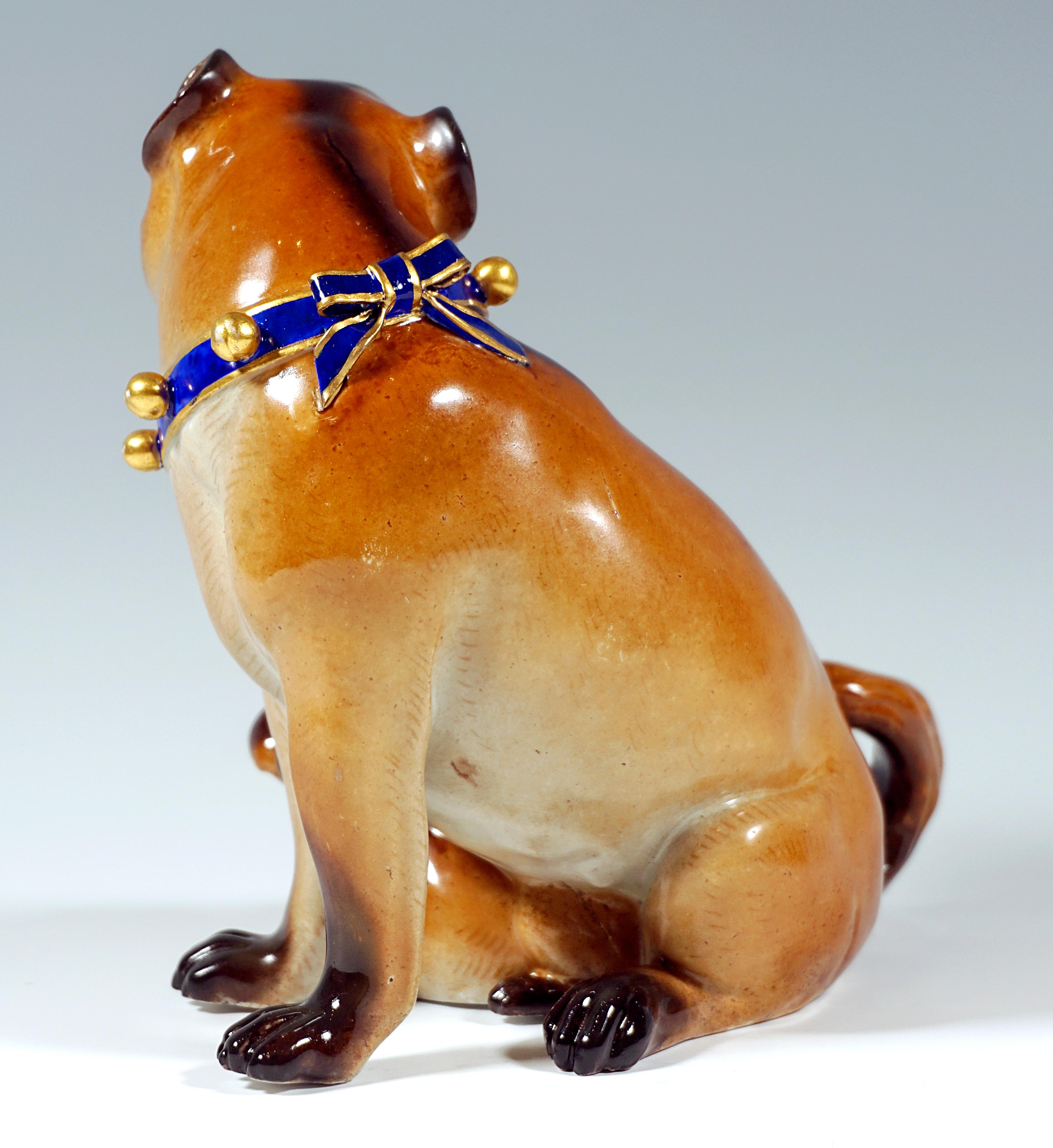 Rococo Meissen Dog Group Pug with Puppy and Bells by J.J. Kaendler Germany, circa 1850 For Sale