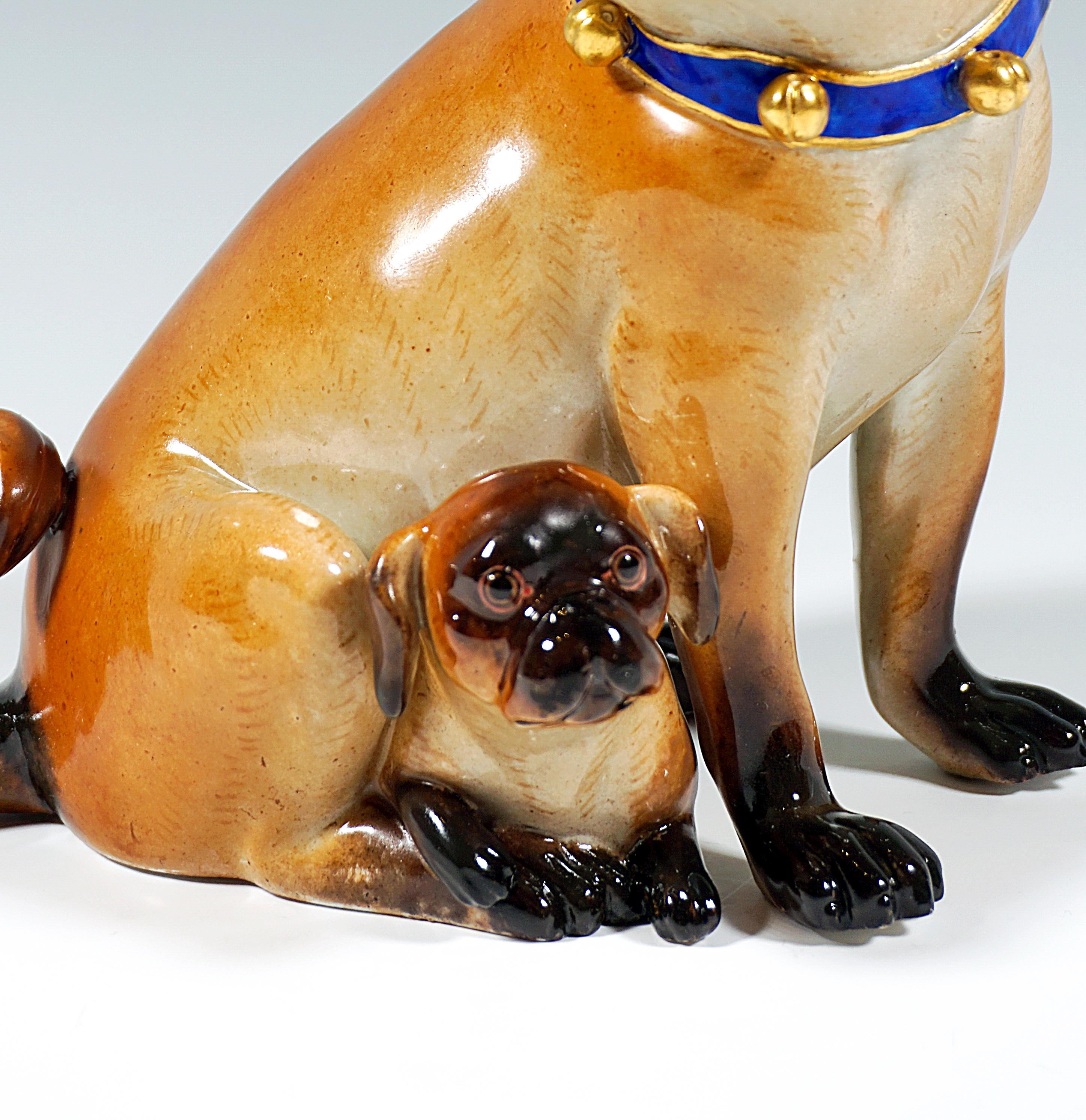 Mid-19th Century Meissen Dog Group Pug with Puppy and Bells by J.J. Kaendler Germany, circa 1850 For Sale