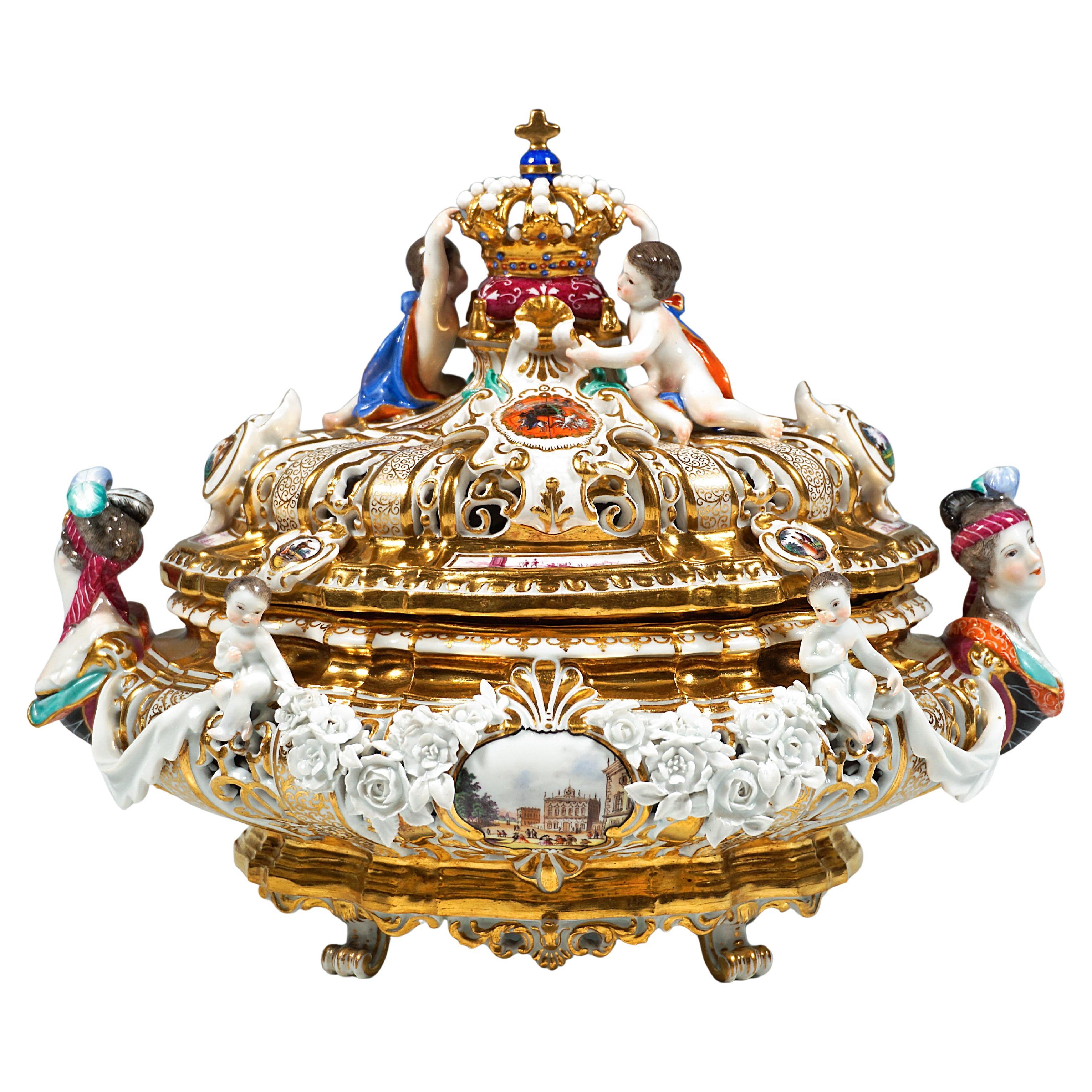 Drüselkästchen" de Meissen, sopera corona con tapa para María Josefa de Austria, XIX