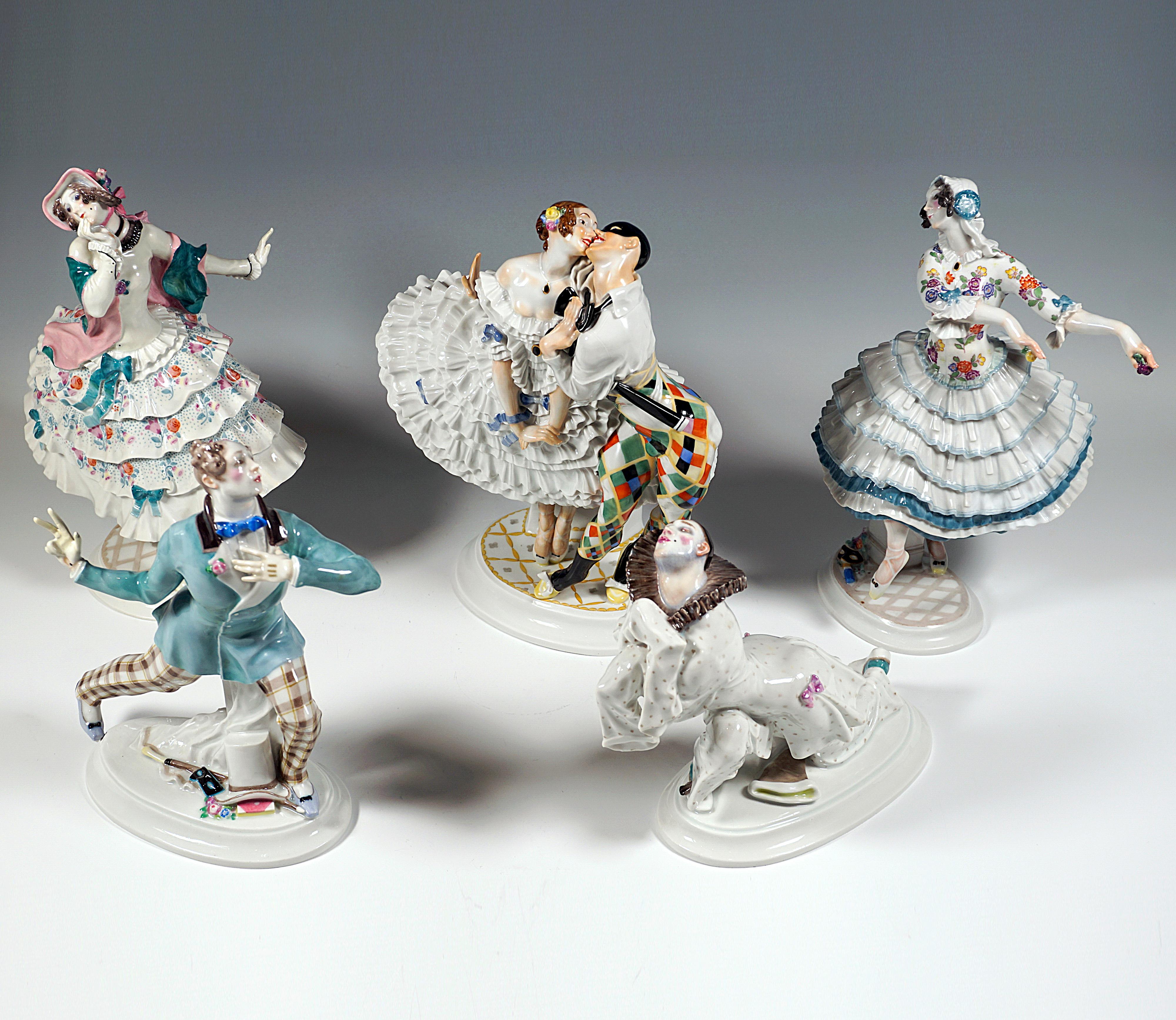 Hand-Crafted Meissen Ensemble Of 5 Models, Russian Ballet 'Carnival', by Paul Scheurich, 20th For Sale