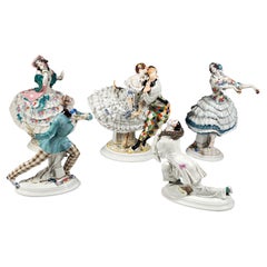 Retro Meissen Ensemble Of 5 Models, Russian Ballet 'Carnival', by Paul Scheurich, 20th