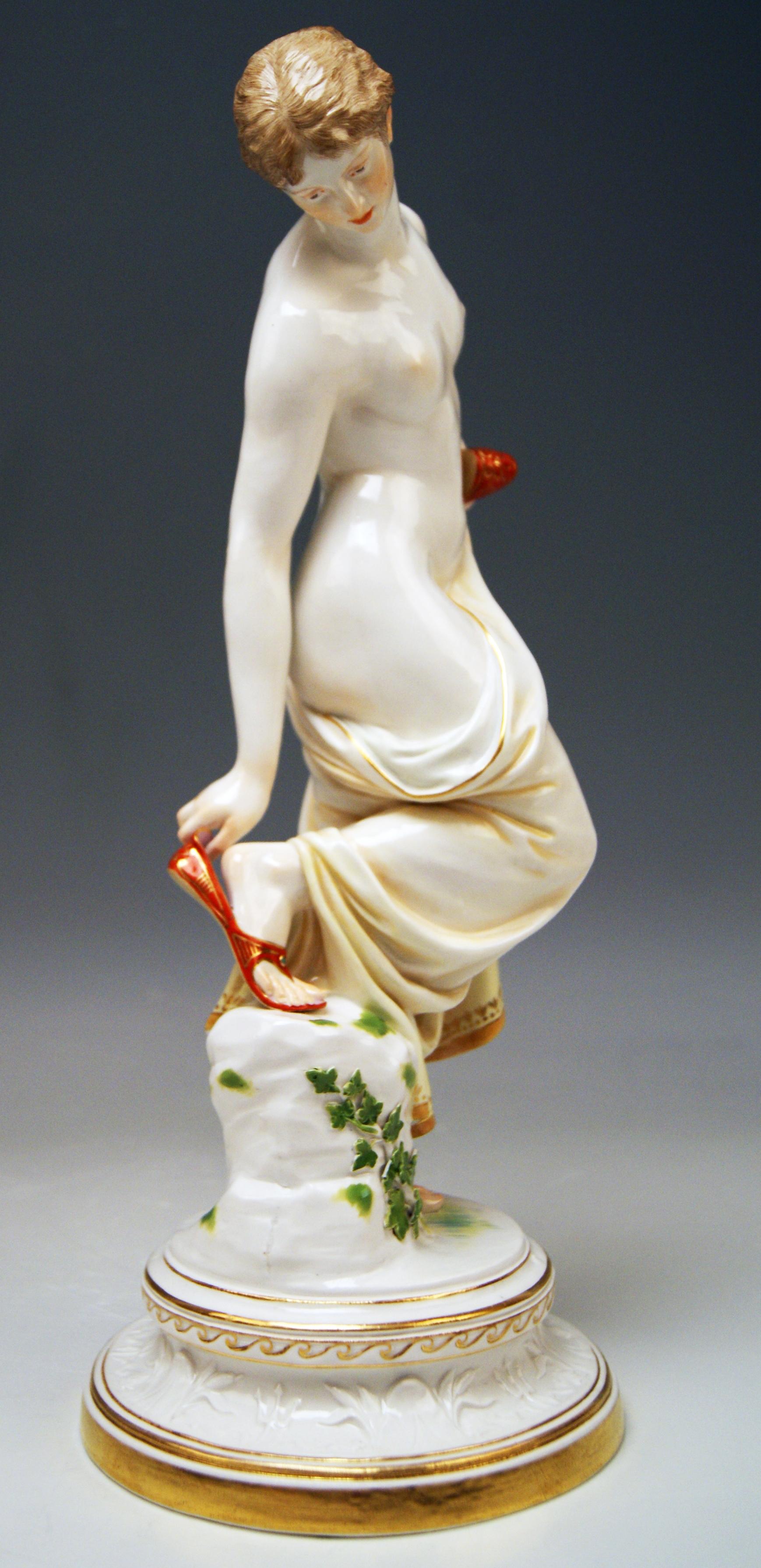 German Meissen Female Nude Figurine After The Bath Model M 193b R. Ockelmann ca: 1890