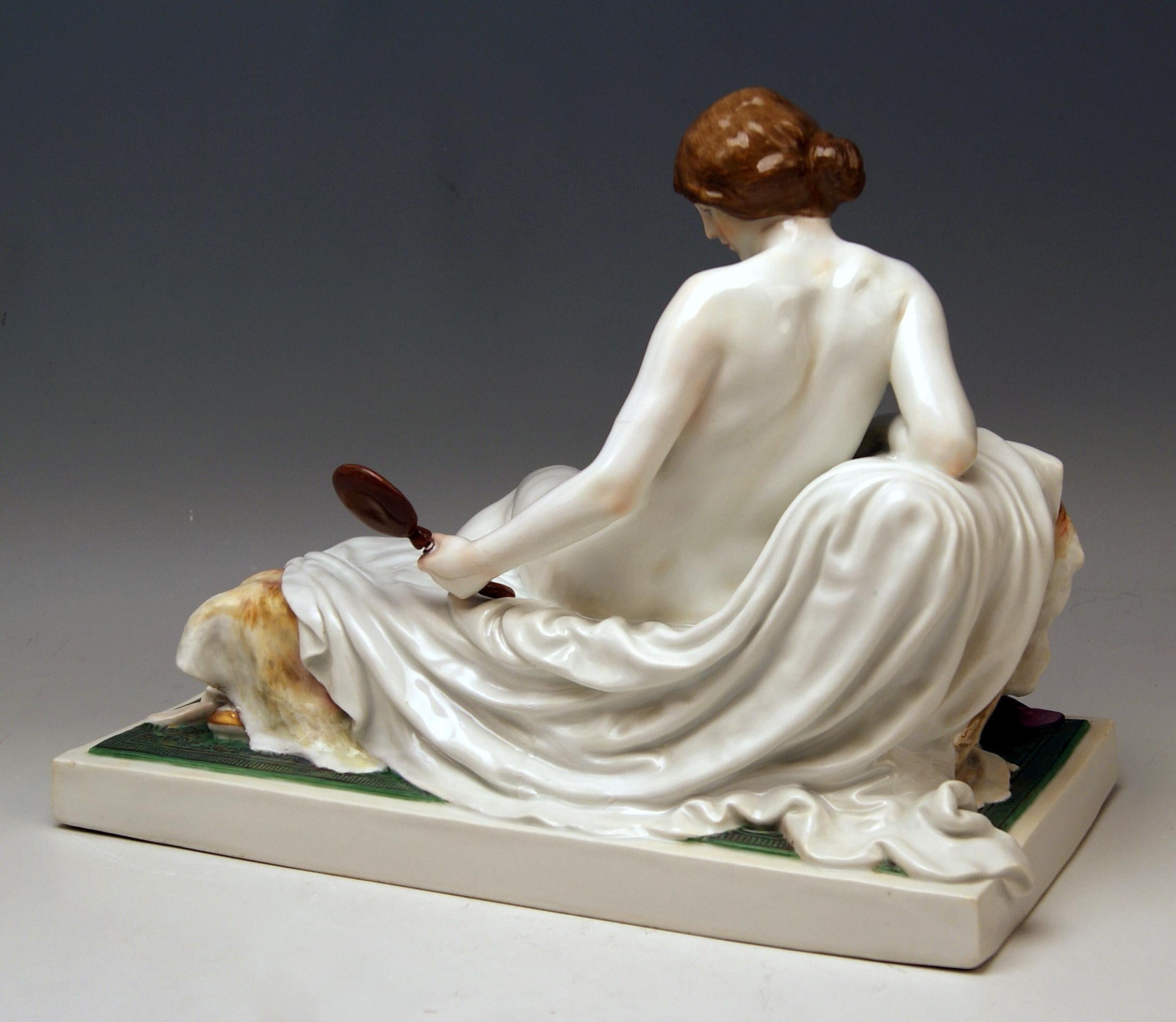 Art Nouveau Meissen Female Nude Figurine with Mirror Model T 185 Robert Ockelmann