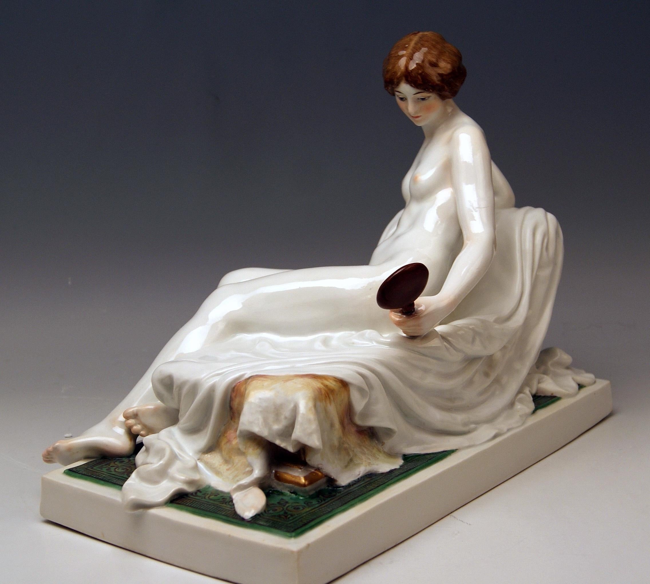 German Meissen Female Nude Figurine with Mirror Model T 185 Robert Ockelmann
