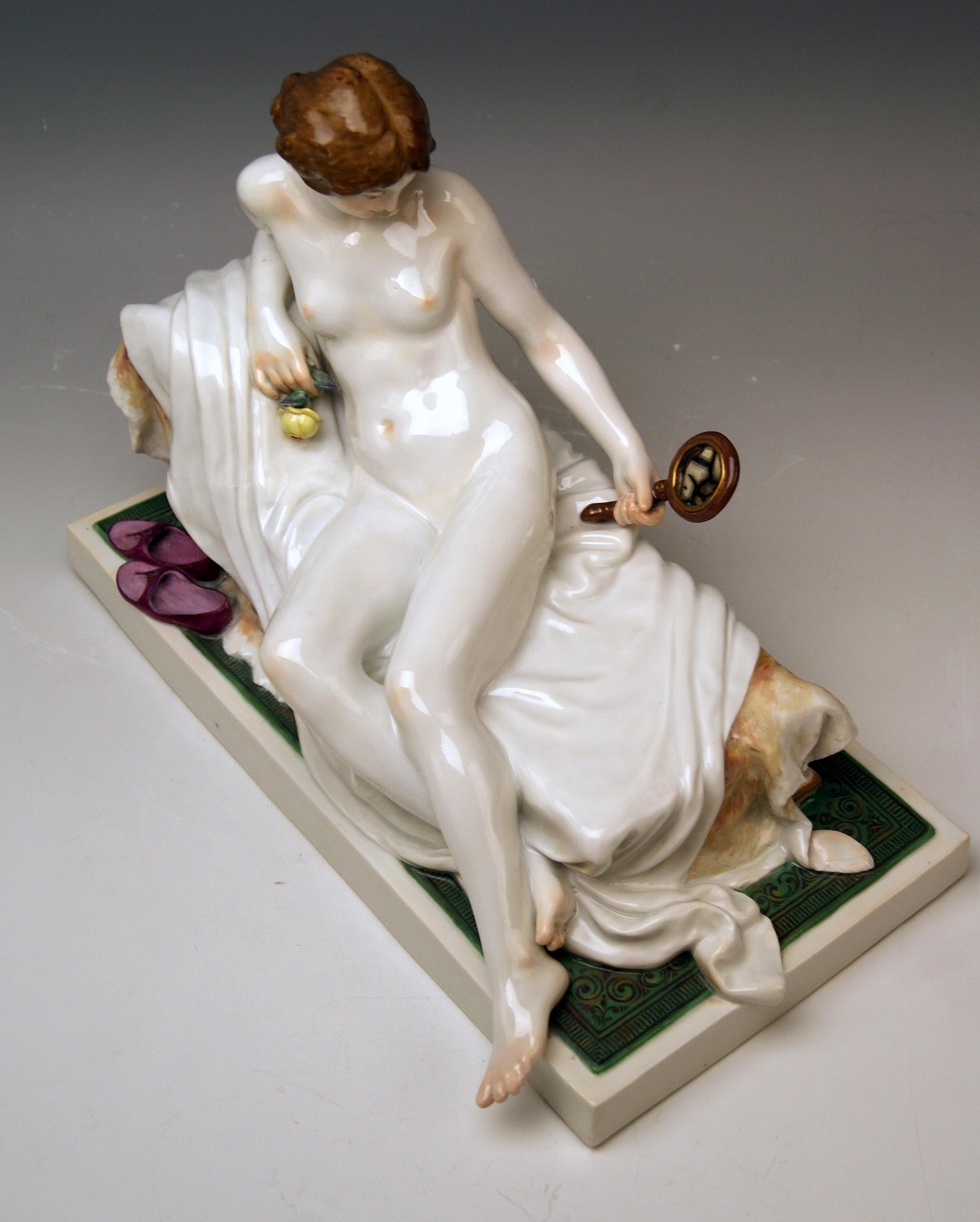 Meissen Female Nude Figurine with Mirror Model T 185 Robert Ockelmann 1