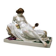 Antique Meissen Female Nude Figurine with Mirror Model T 185 Robert Ockelmann