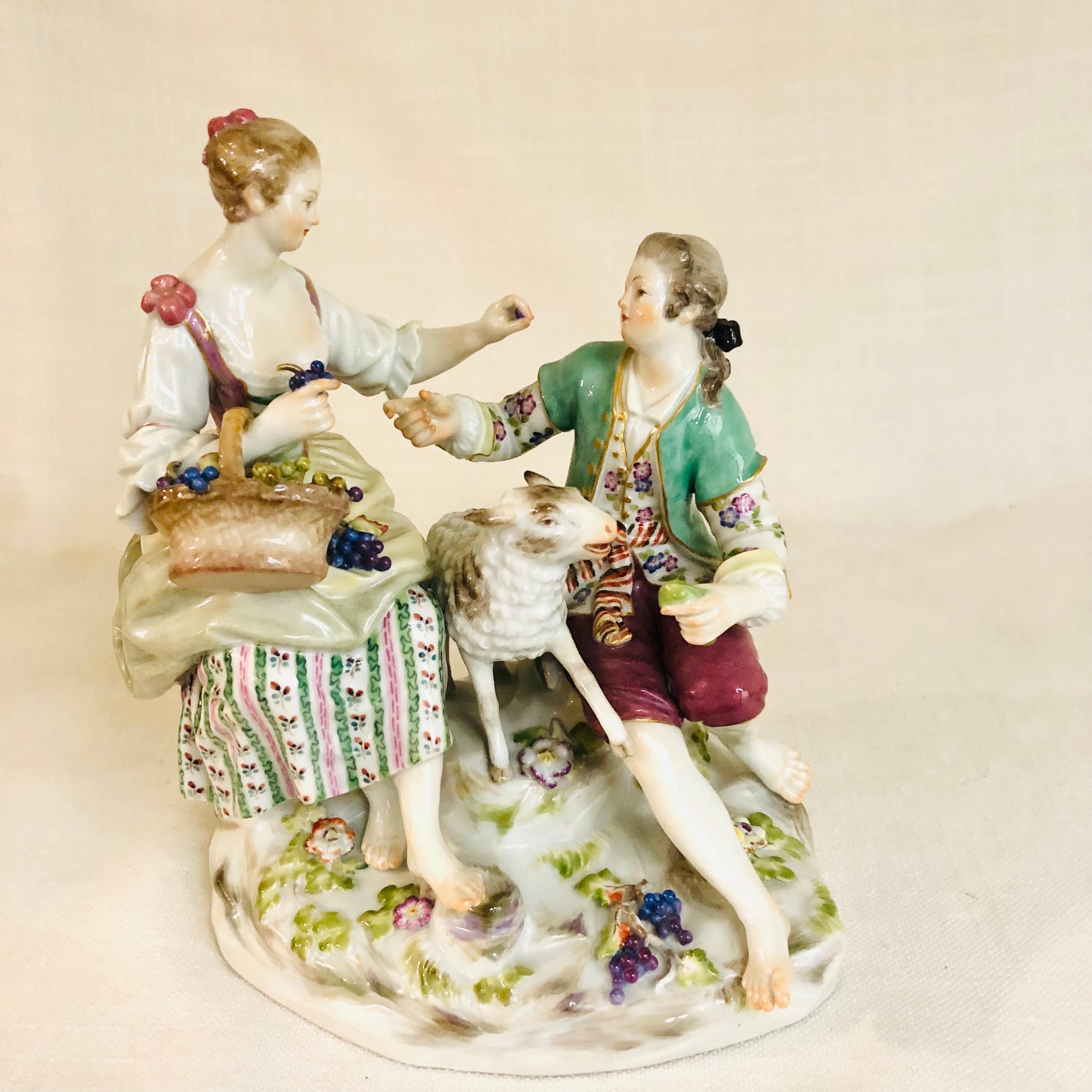 Meissen Figural Group of a Romantic Couple Eating Grapes with Their Lamb 3