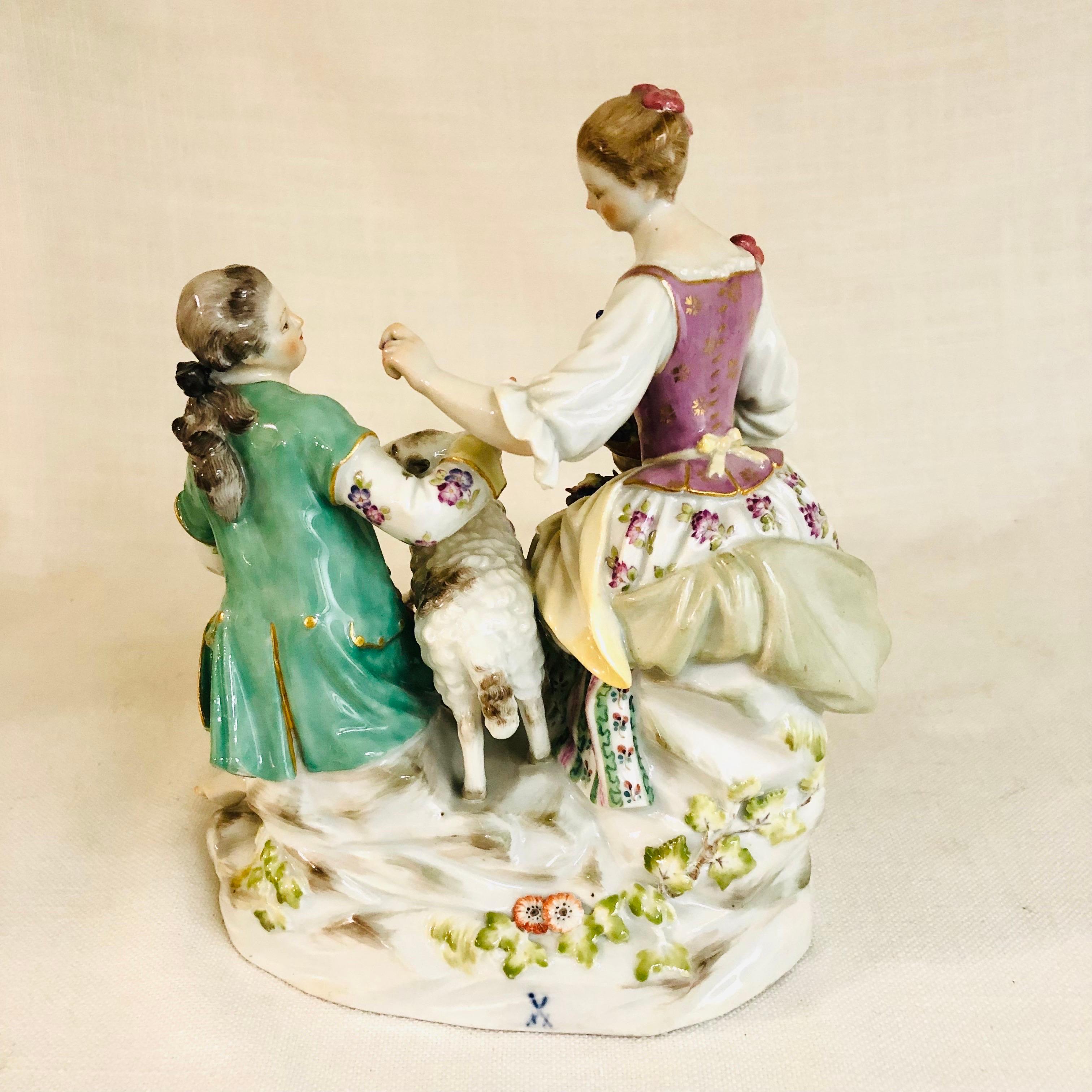 Meissen Figural Group of a Romantic Couple Eating Grapes with Their Lamb 4