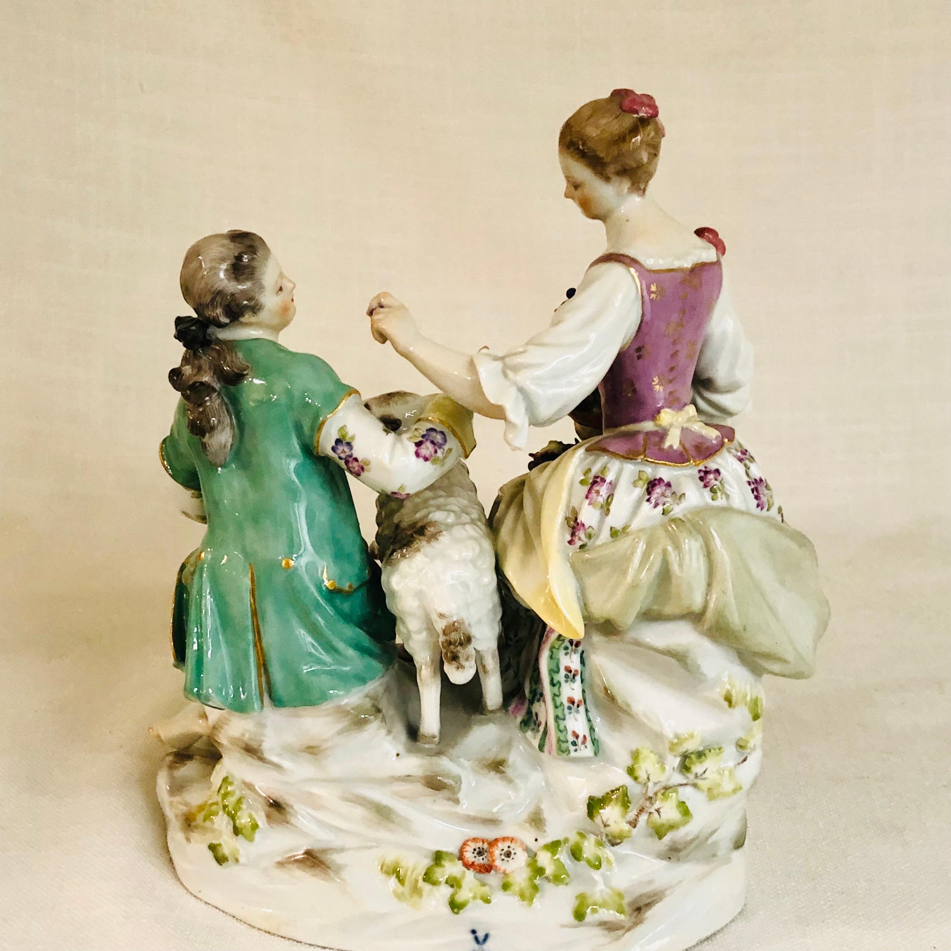 Meissen Figural Group of a Romantic Couple Eating Grapes with Their Lamb 6