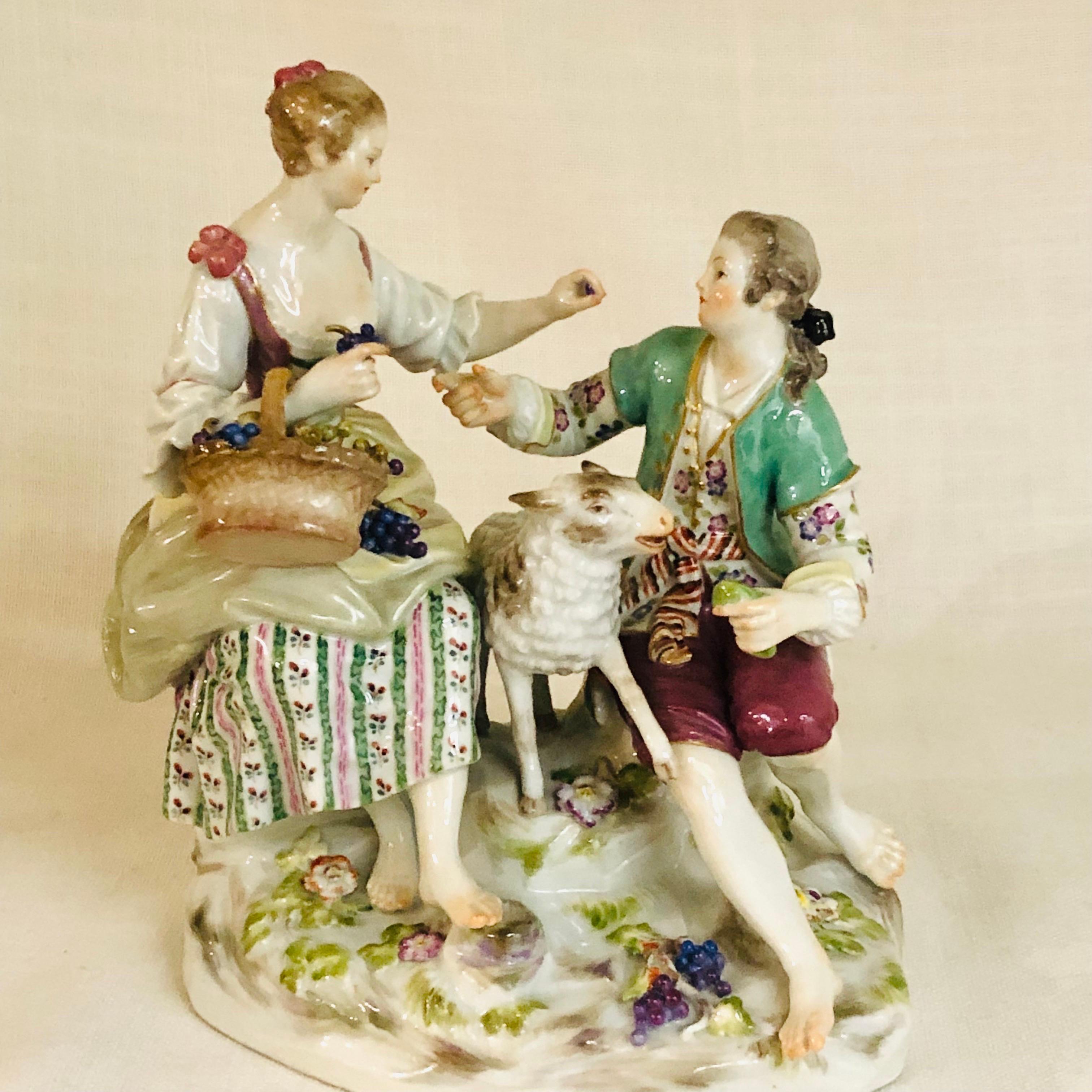 Meissen Figural Group of a Romantic Couple Eating Grapes with Their Lamb 12