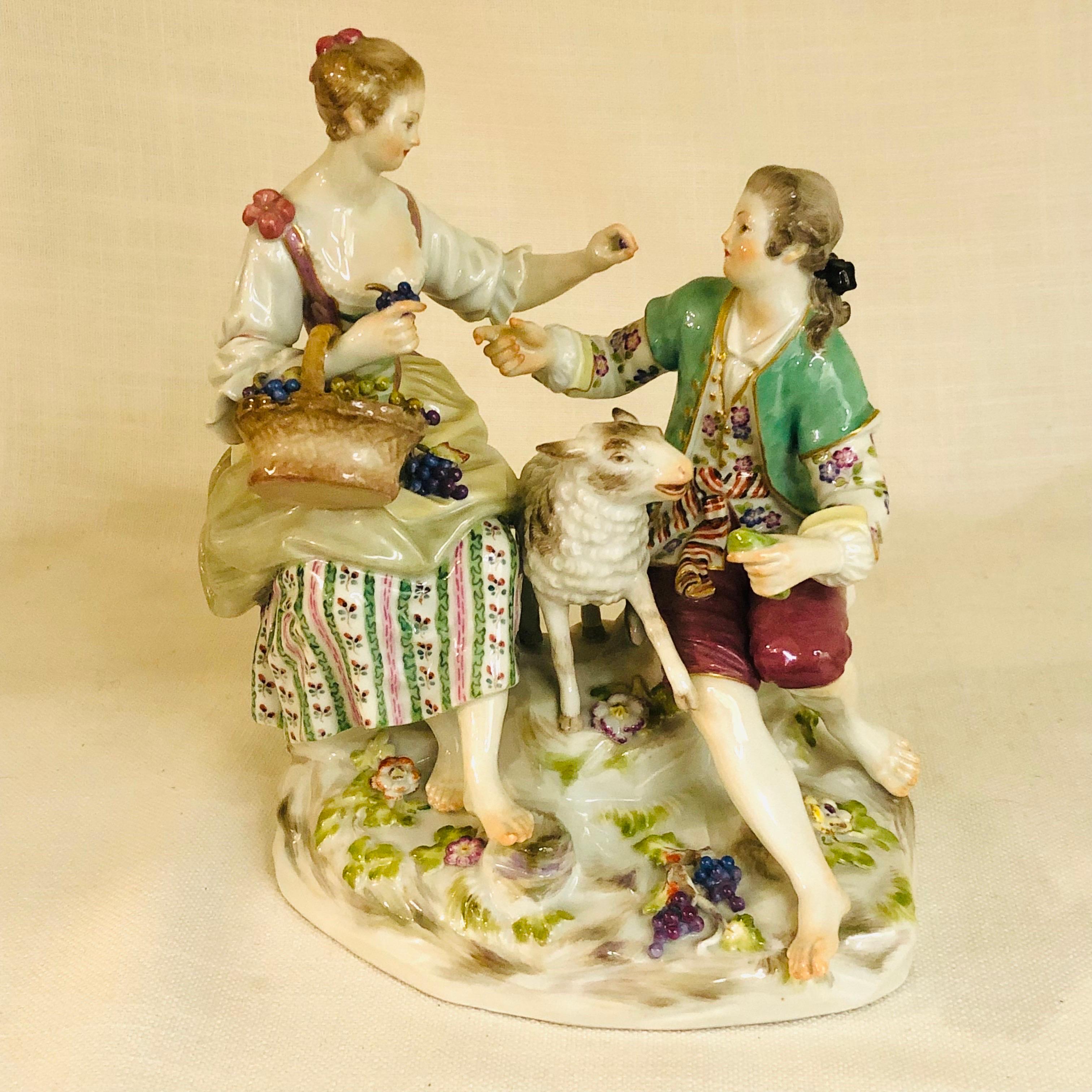 Meissen Figural Group of a Romantic Couple Eating Grapes with Their Lamb In Good Condition In Boston, MA