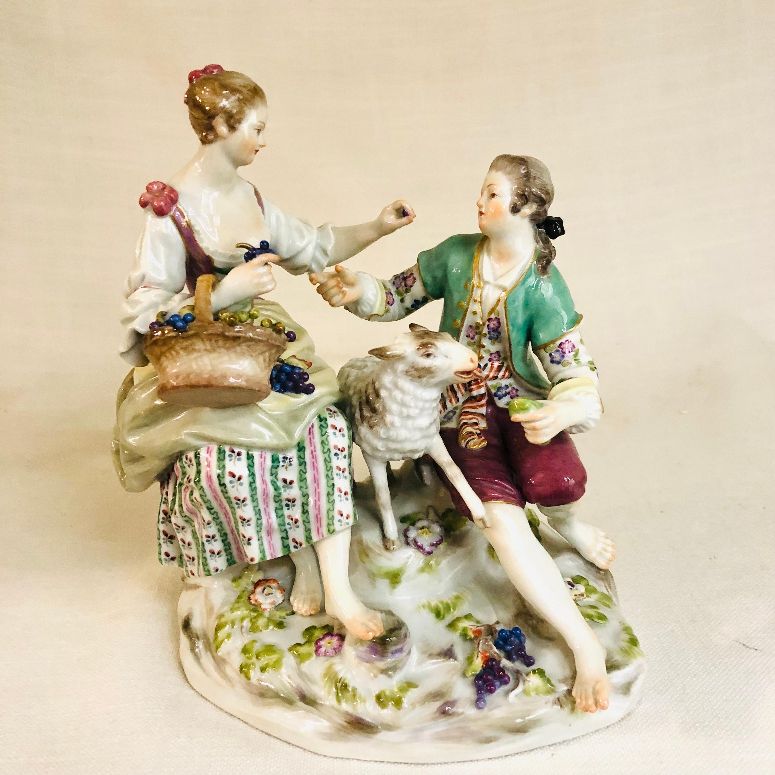 Meissen Figural Group of a Romantic Couple Eating Grapes with Their Lamb 1