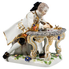 Antique Meissen Figure Cavalier At His Desk Writing A Love Letter, Kaendler, Circa 1860