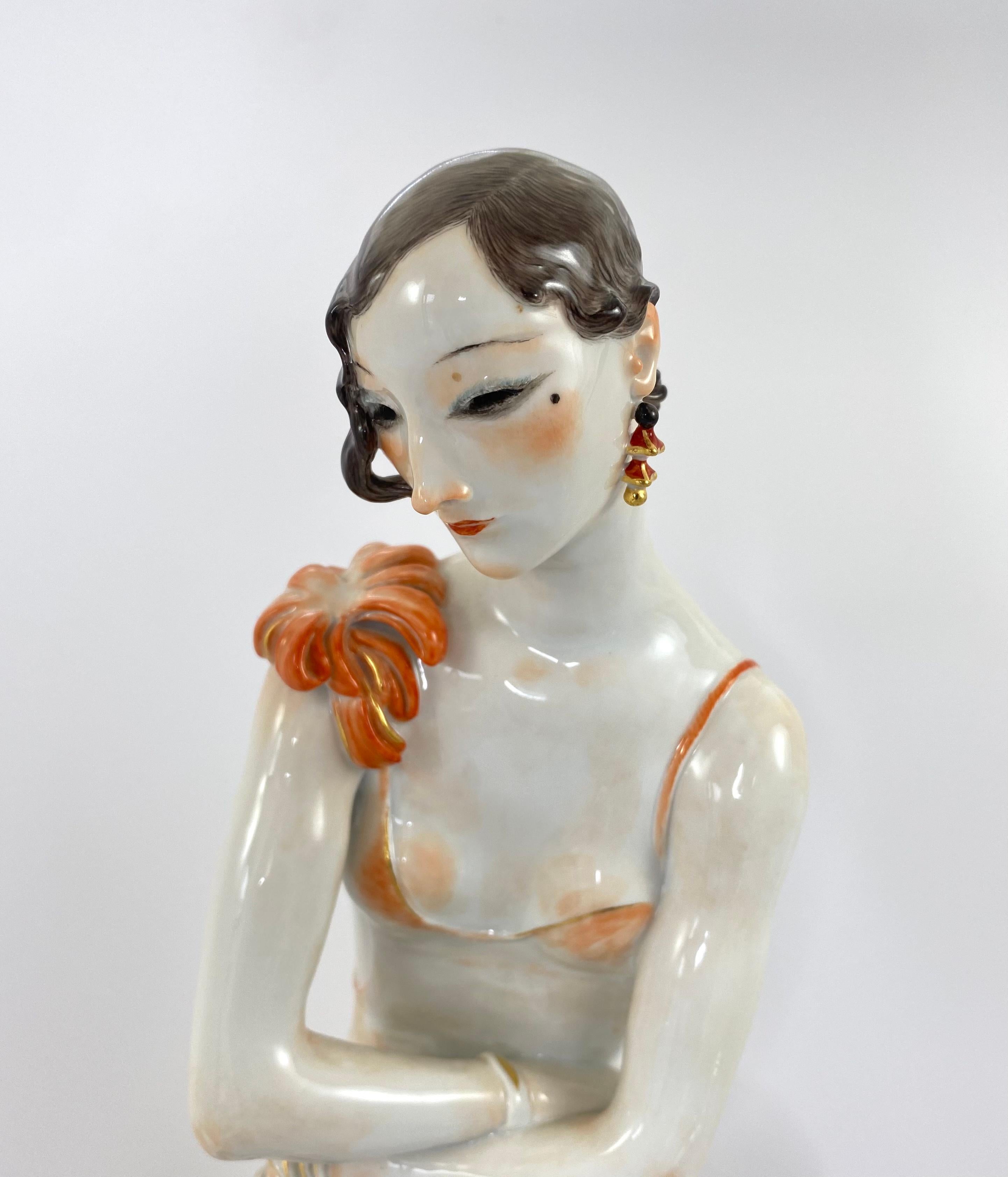 Art Deco Meissen Figure ‘Dame Mit Faecher’, Paul Scheurich