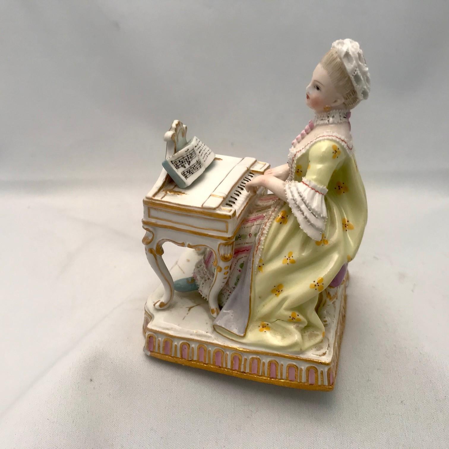 Hand-Painted Meissen Figure, Girl at the Spinnet