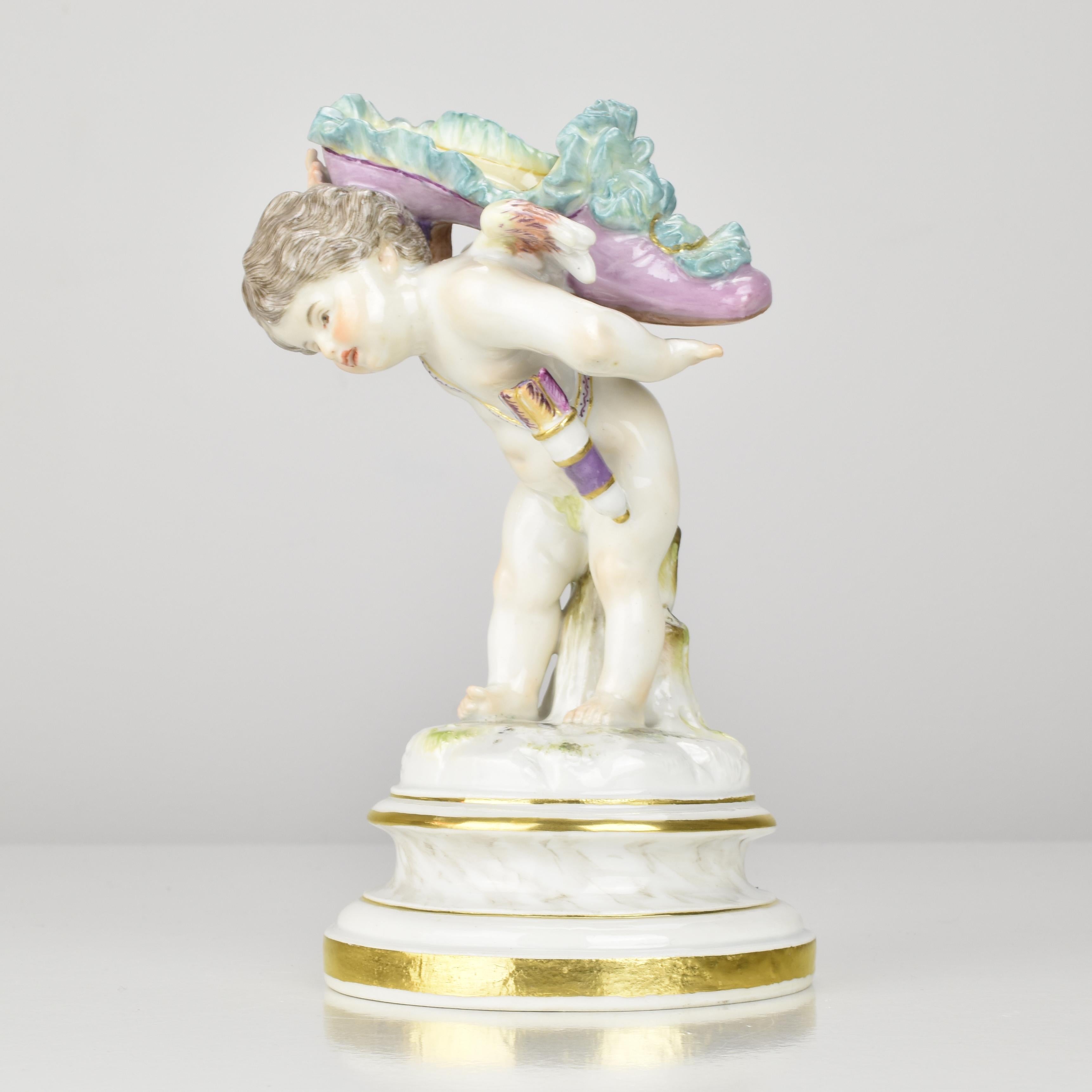 Art Nouveau Meissen Figurine “Armor unter dem Pantoffel” Cupid with Slipper, 19th Century in vendita