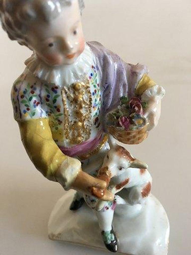 20th Century Meissen Figurine Boy with Dog For Sale