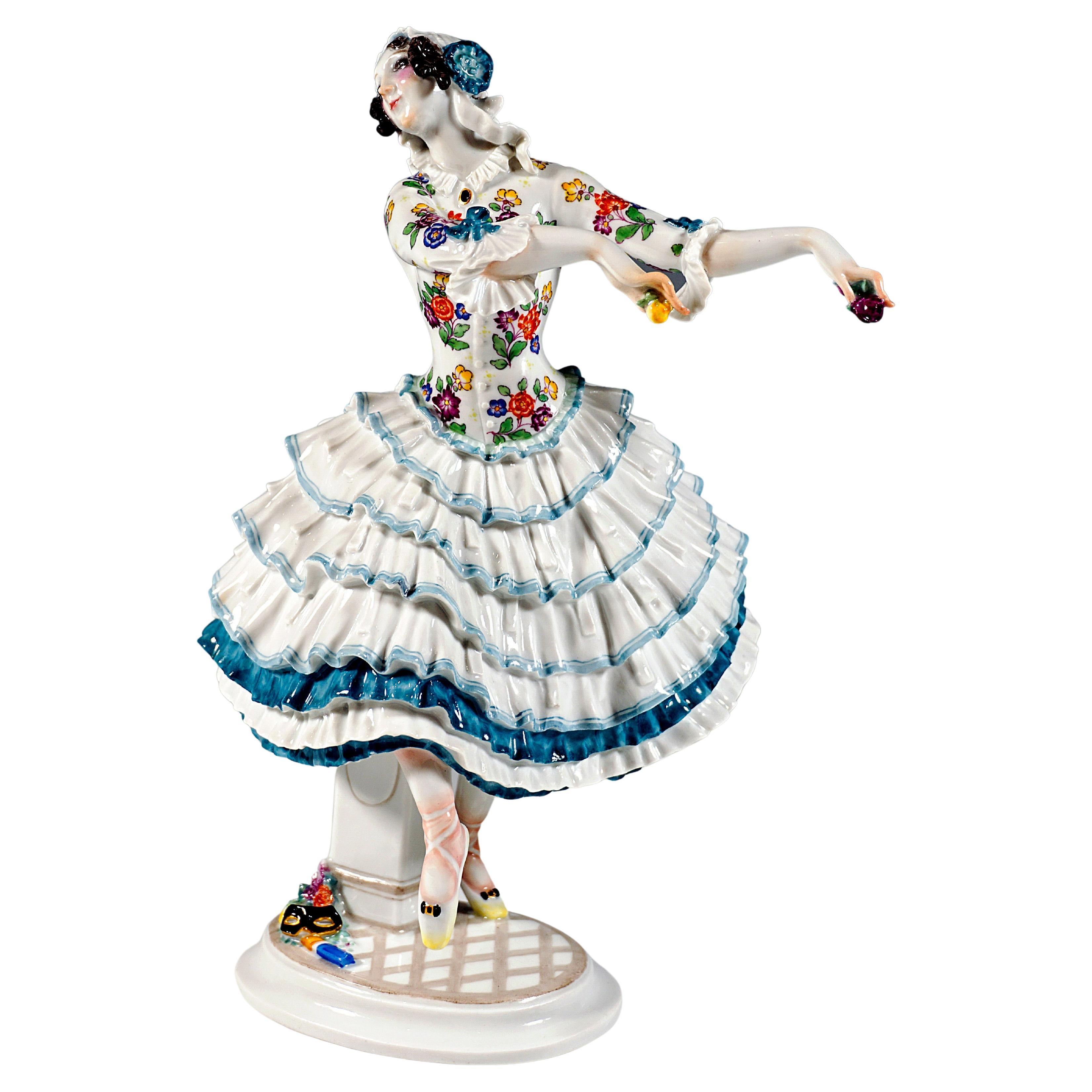 Meissener Figur „Chiarina“, russisches Ballett „ Karneval“, von Paul Scheurich, 20. Jahrhundert