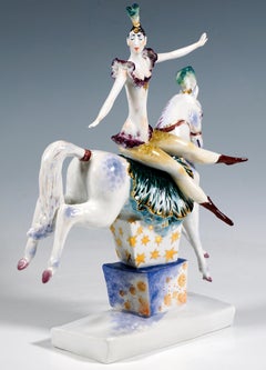 Meissen Figurine, Circus Rider, Female Acrobat, by Peter Strang, End Of 20th C.