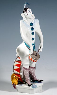 Meissener Figur, Clown mit Trommel aus dem Clownsorchester, P. Strang, 1995